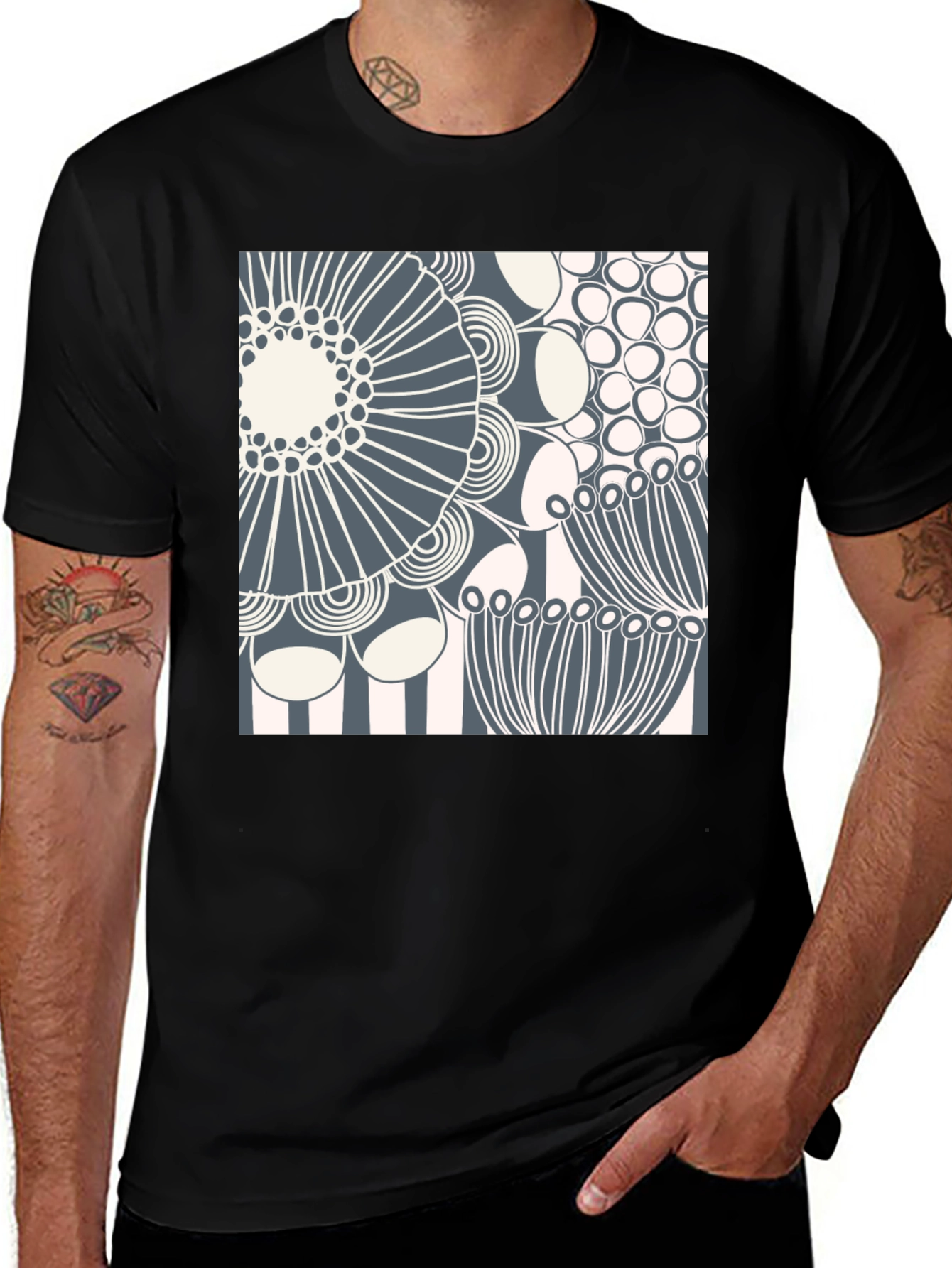 Abstract Floral Print Crew Neck T-Shirt