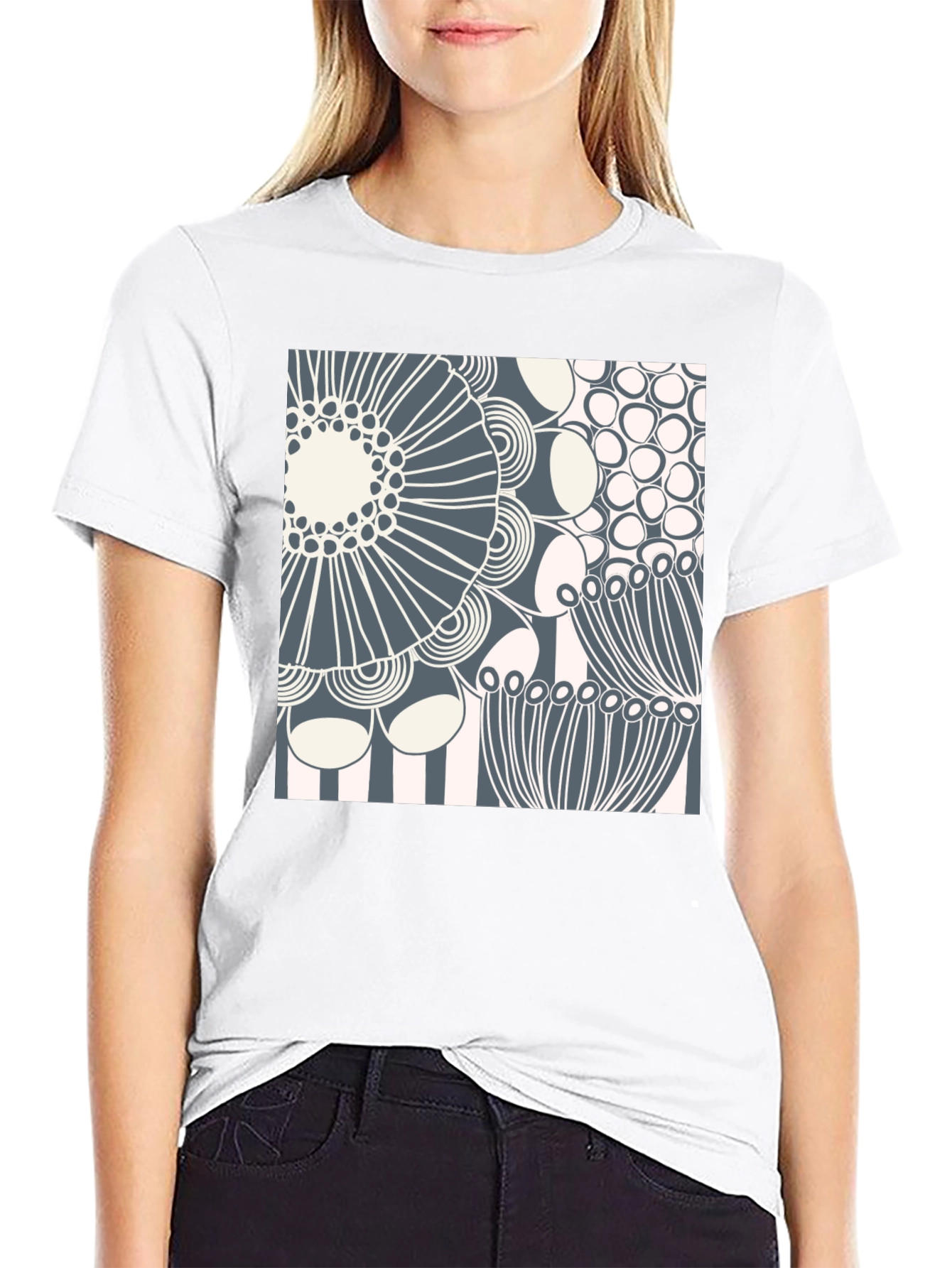 Abstract Floral Print Crew Neck T-Shirt