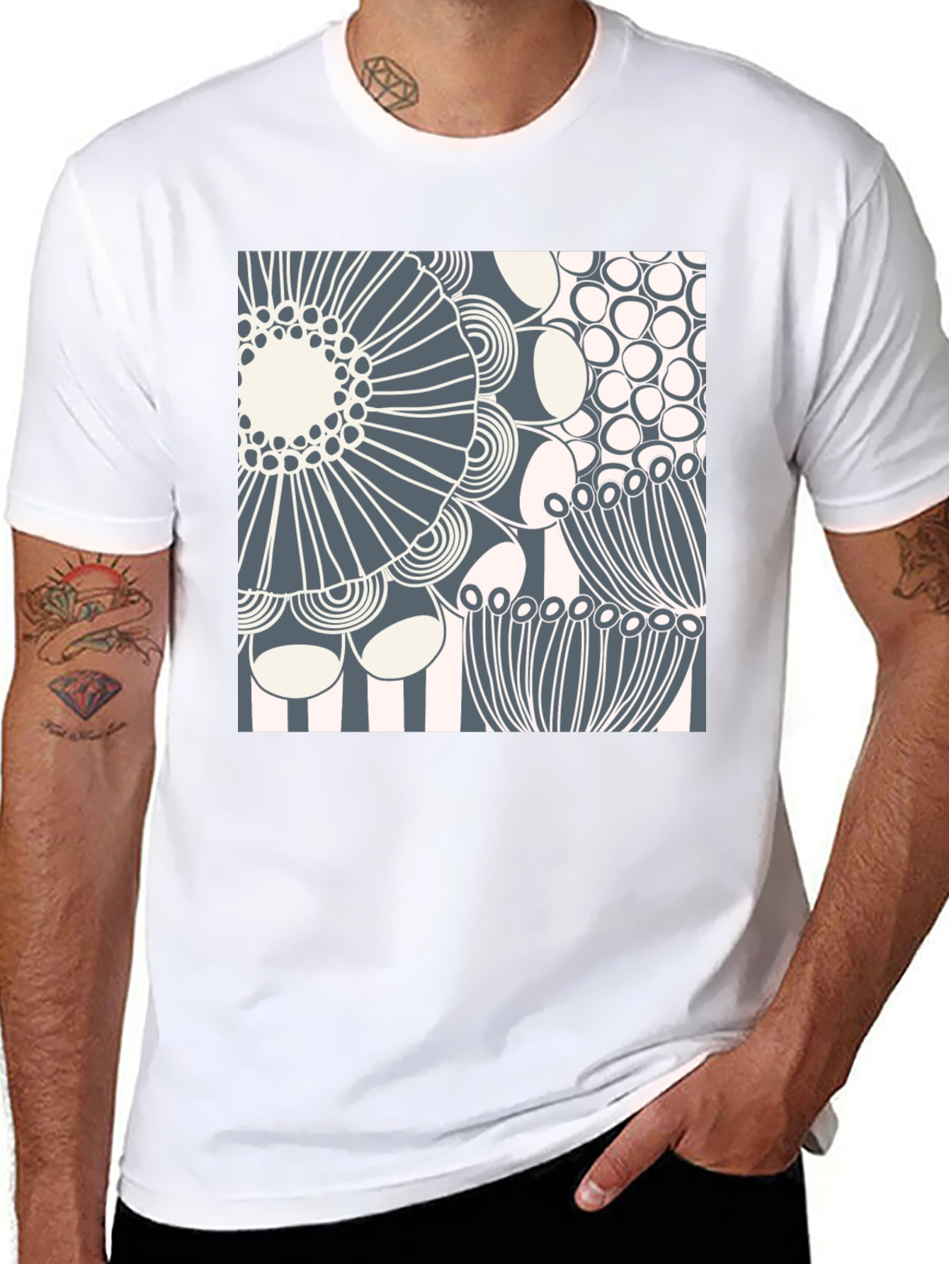 Abstract Floral Print Crew Neck T-Shirt