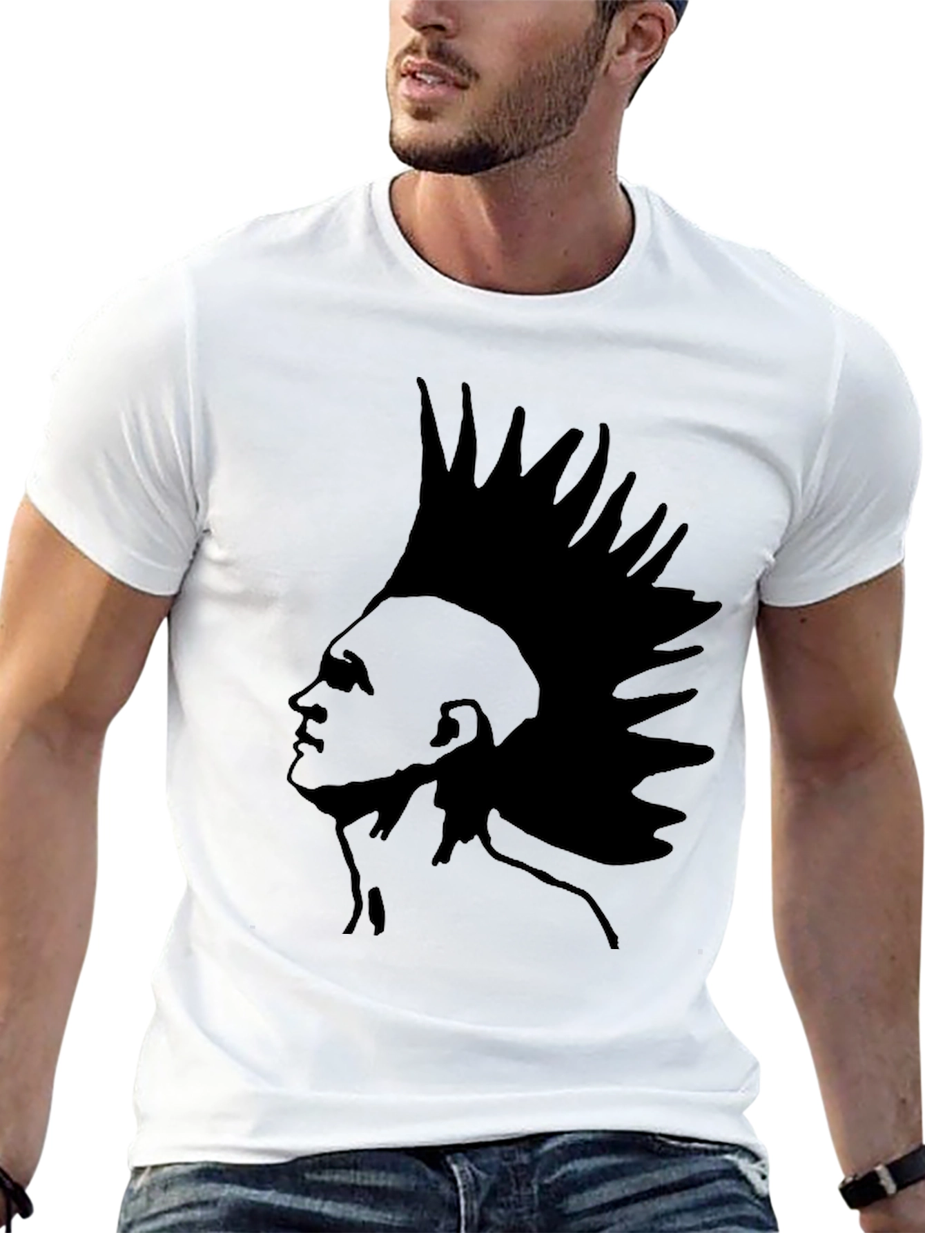 Mohawk Graphic Tee - Black Cotton Blend T-Shirt