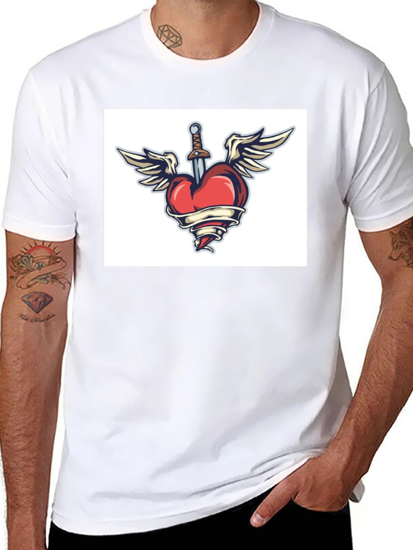 Heart Dagger Tee - Classic Black Crew Neck T-Shirt
