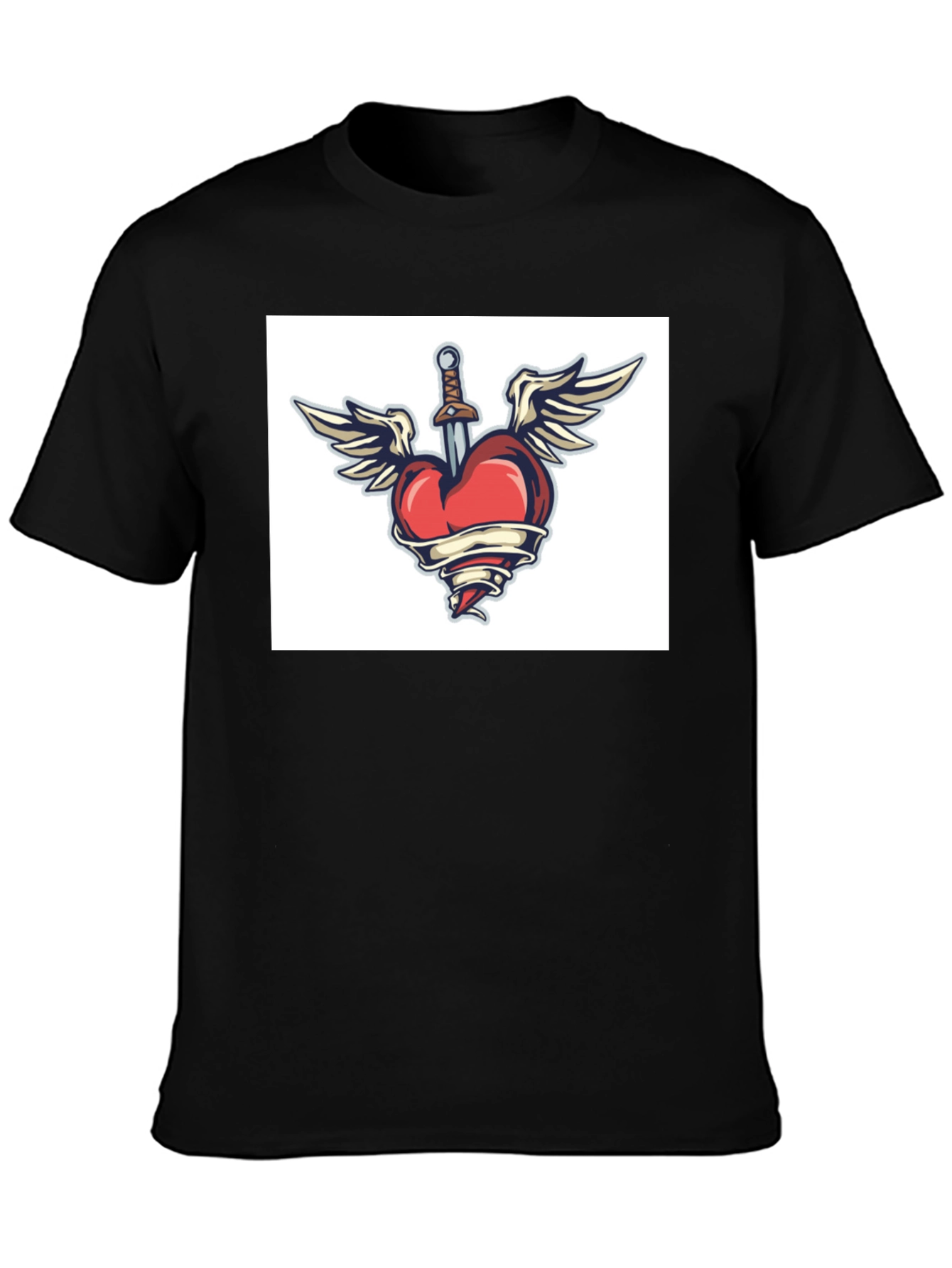 Heart Dagger Tee - Classic Black Crew Neck T-Shirt