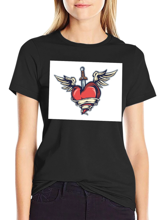 Heart Dagger Tee - Classic Black Crew Neck T-Shirt