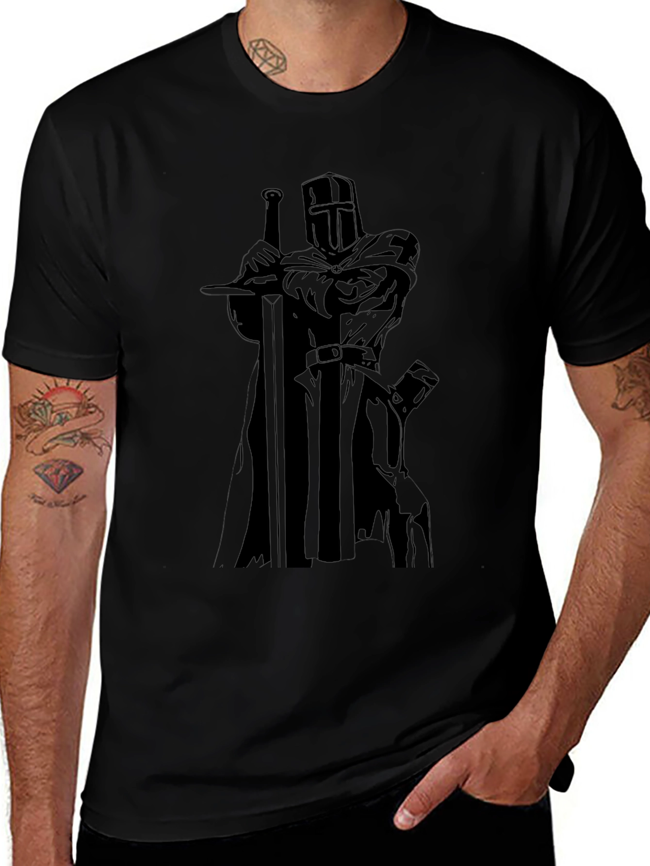 Crusader Knight Graphic Black T-Shirt