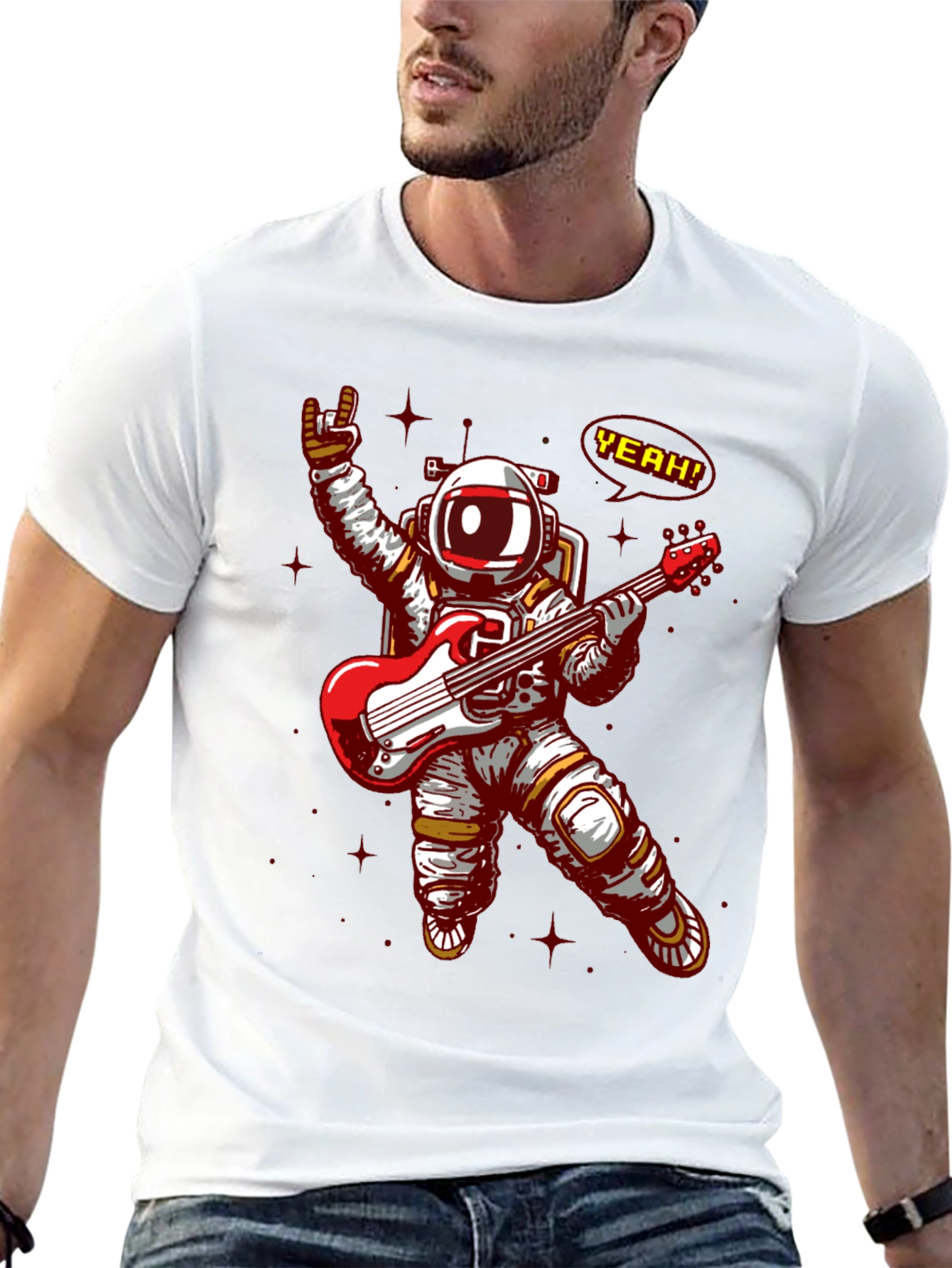 Astronaut Rocking Guitar T-Shirt - Space Music Tee