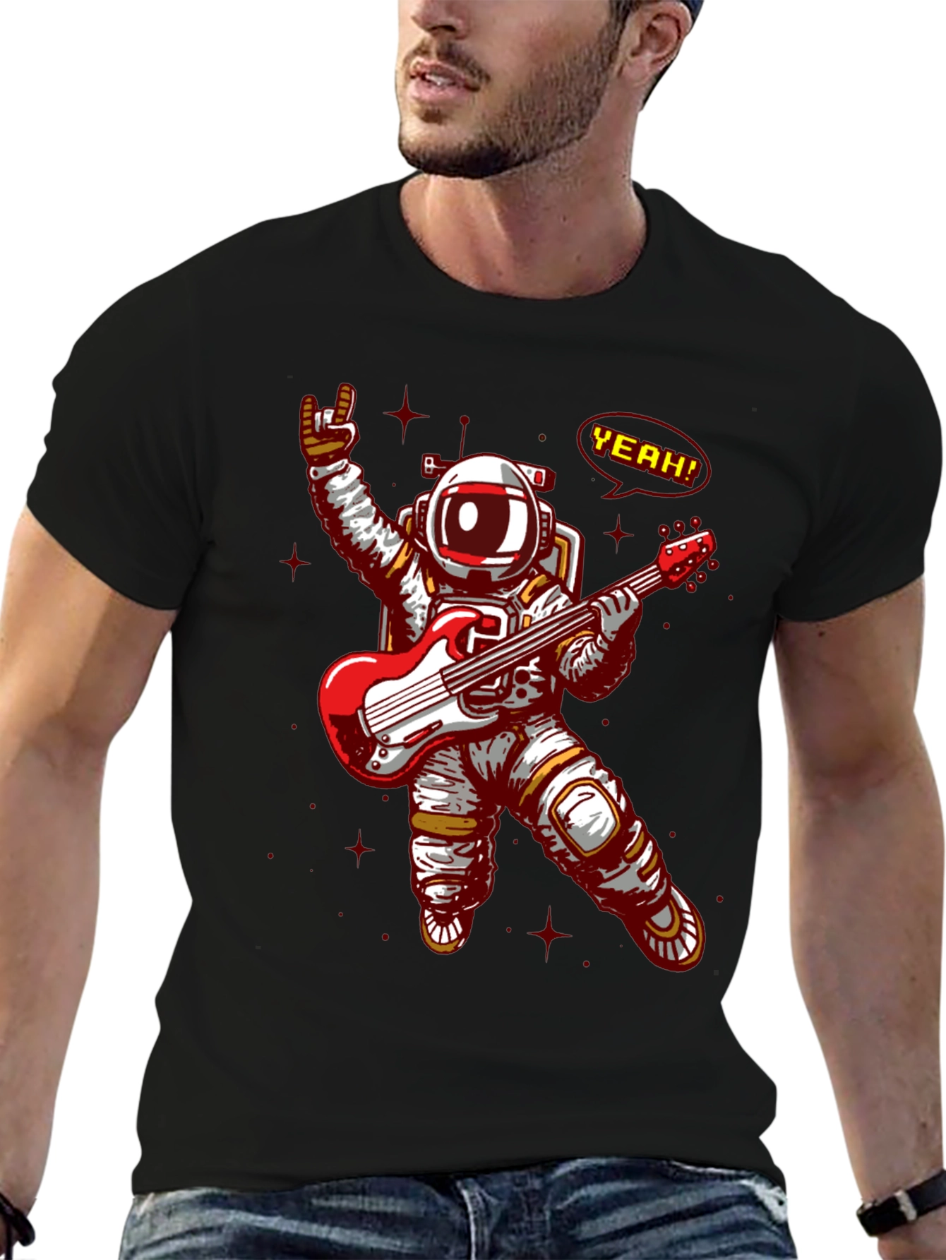 Astronaut Rocking Guitar T-Shirt - Space Music Tee