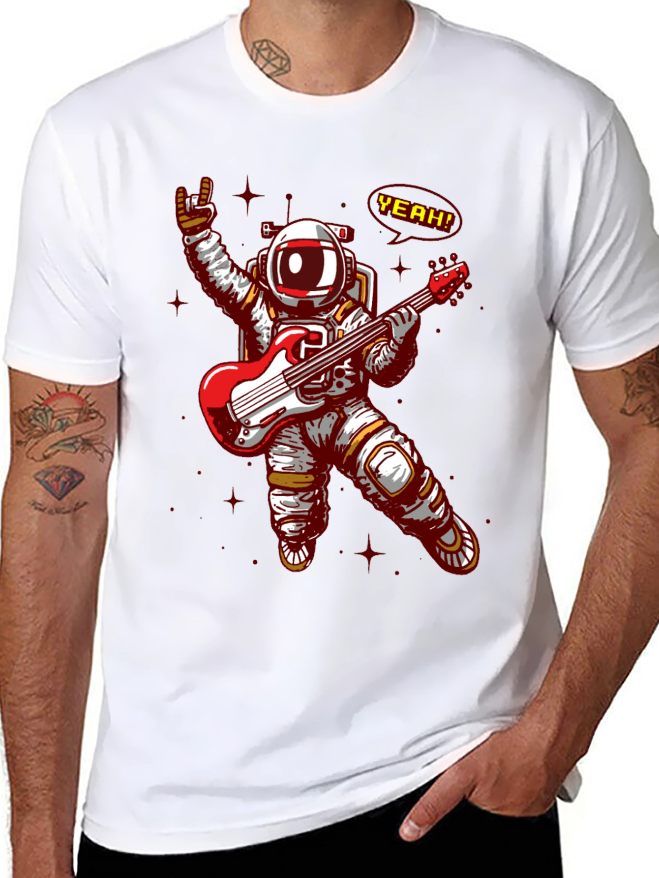 Astronaut Rocking Guitar T-Shirt - Space Music Tee