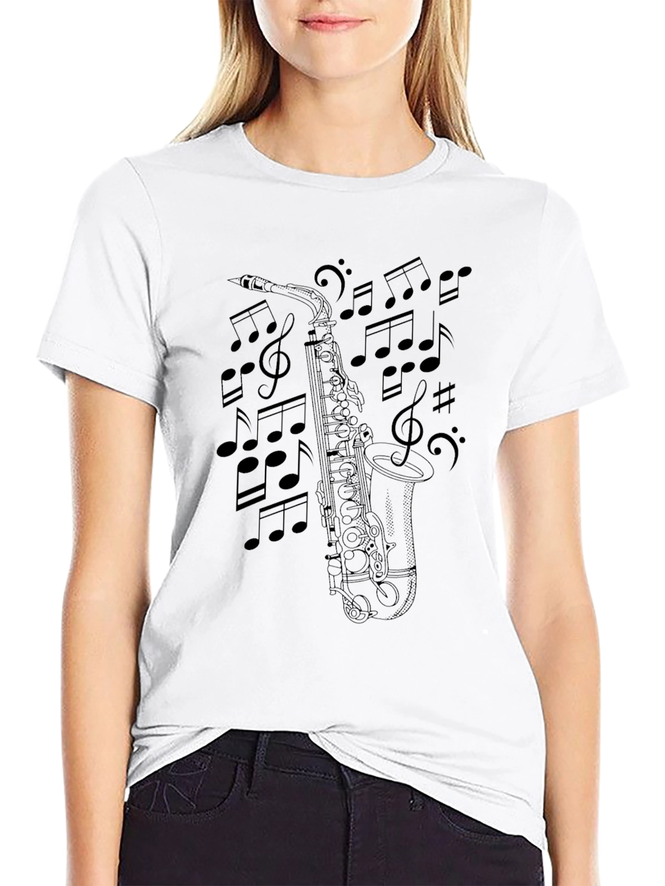 Saxophone Music Notes Graphic T-Shirt