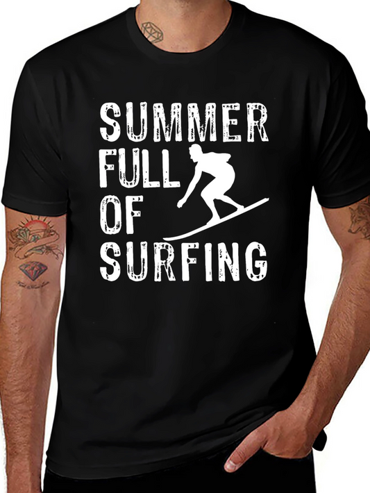 Summer Surfing T-Shirt - Black Crew Neck Tee