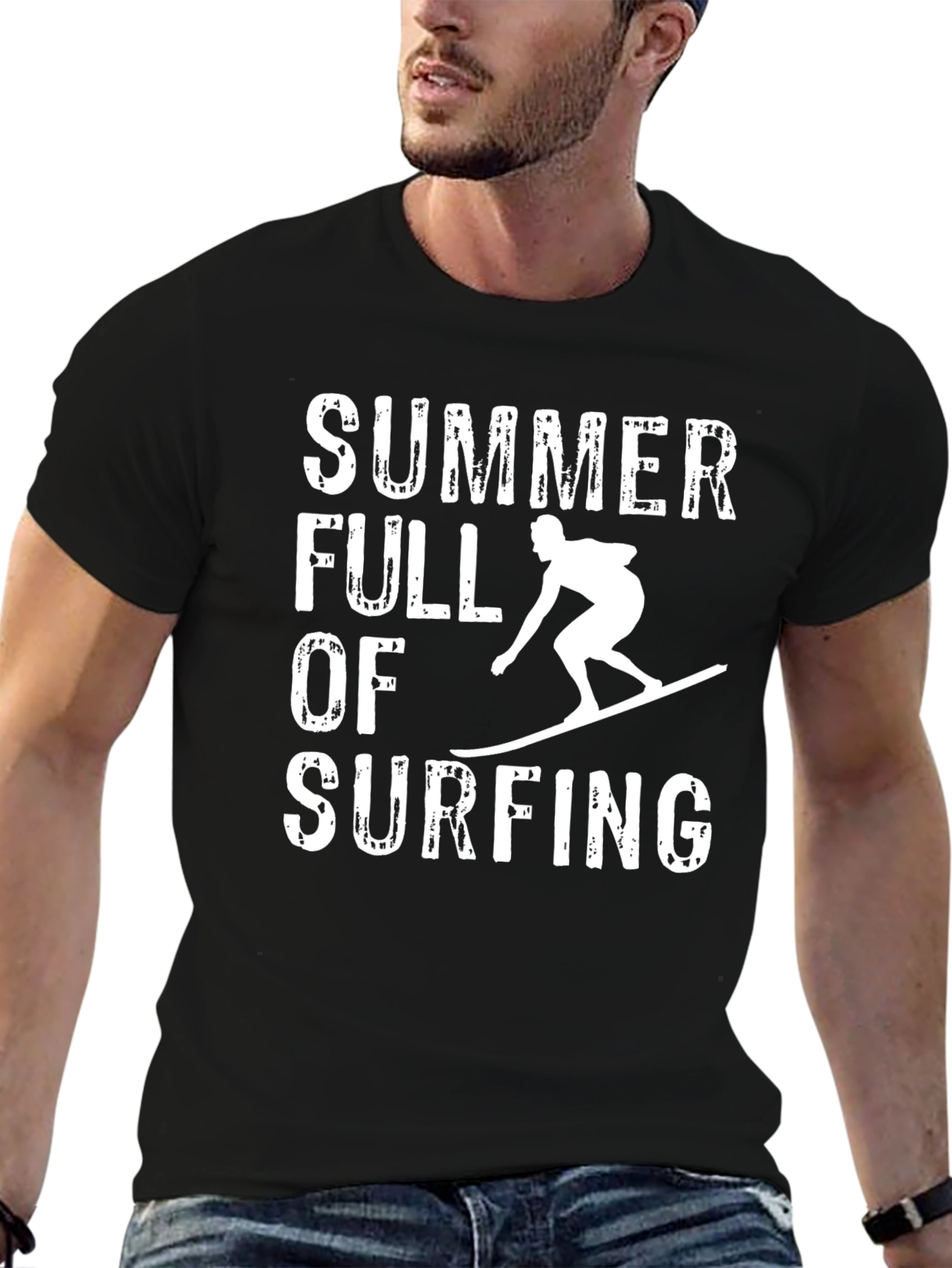 Summer Surfing T-Shirt - Black Crew Neck Tee