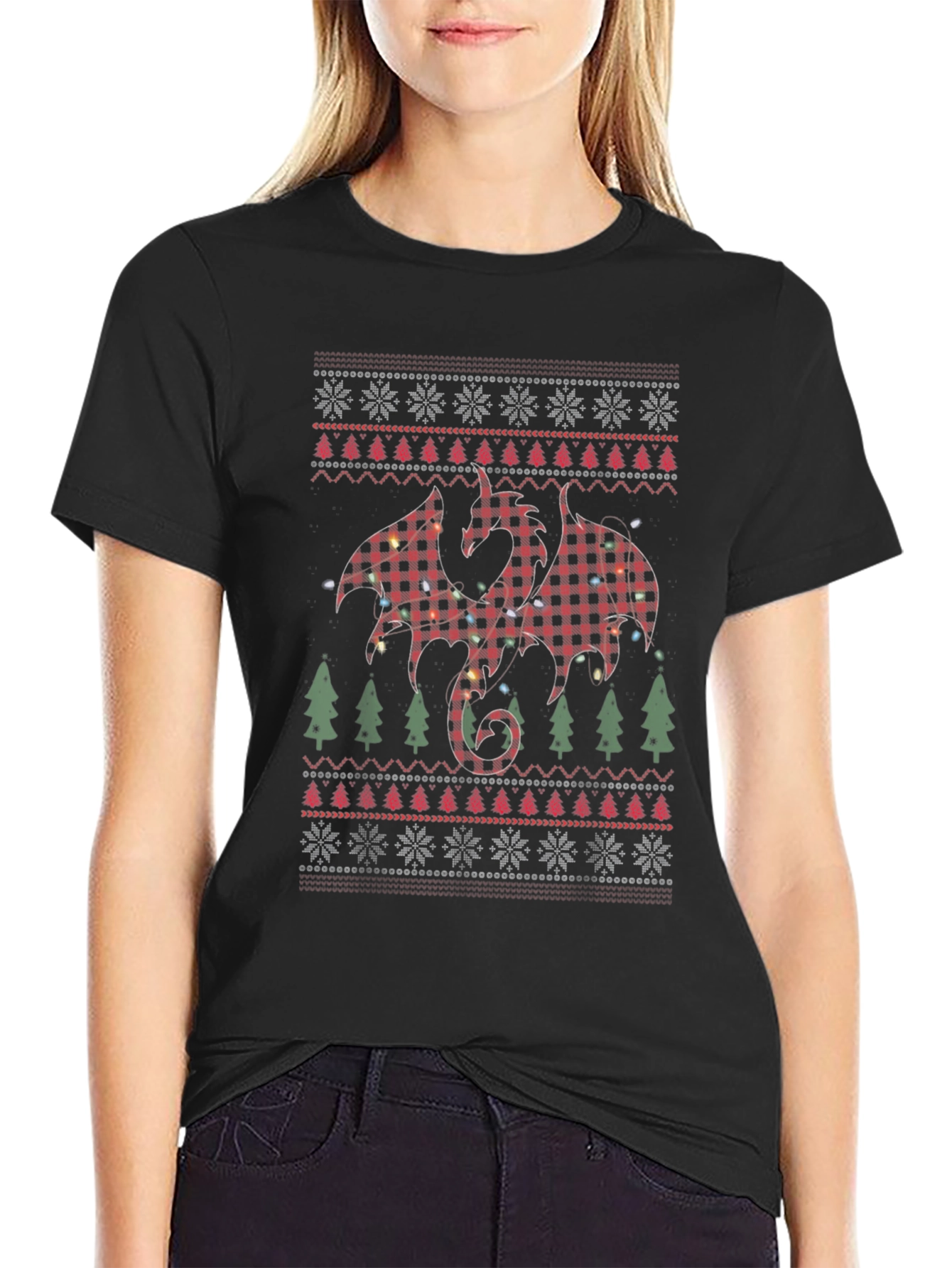 Plaid Dragon Christmas T-Shirt