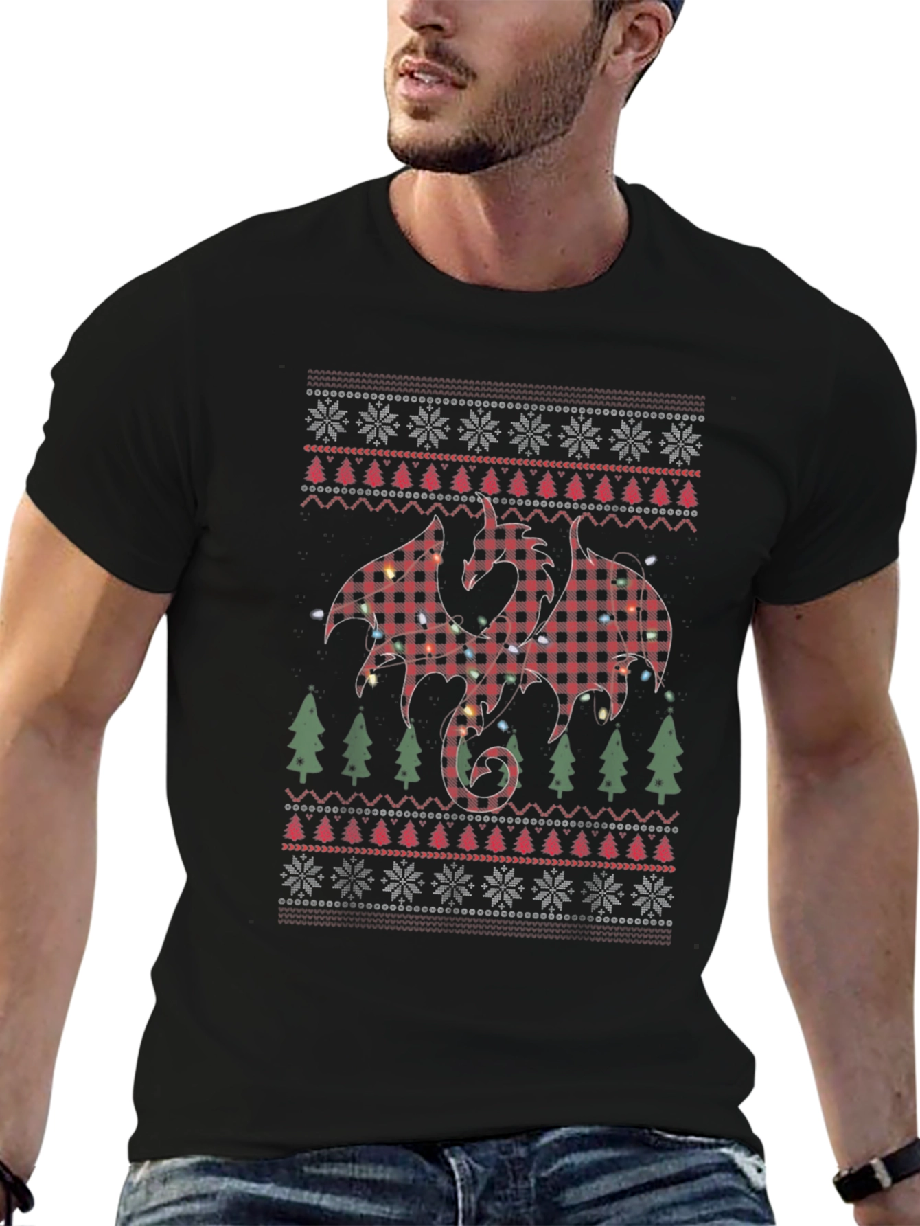 Plaid Dragon Christmas T-Shirt