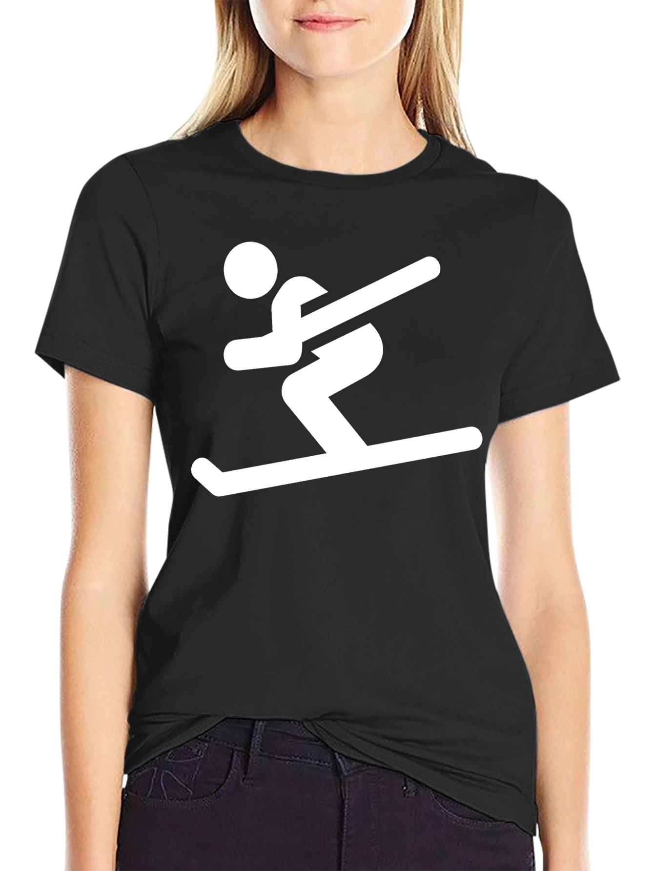Skiing Man Graphic Tee - Black Cotton T-Shirt