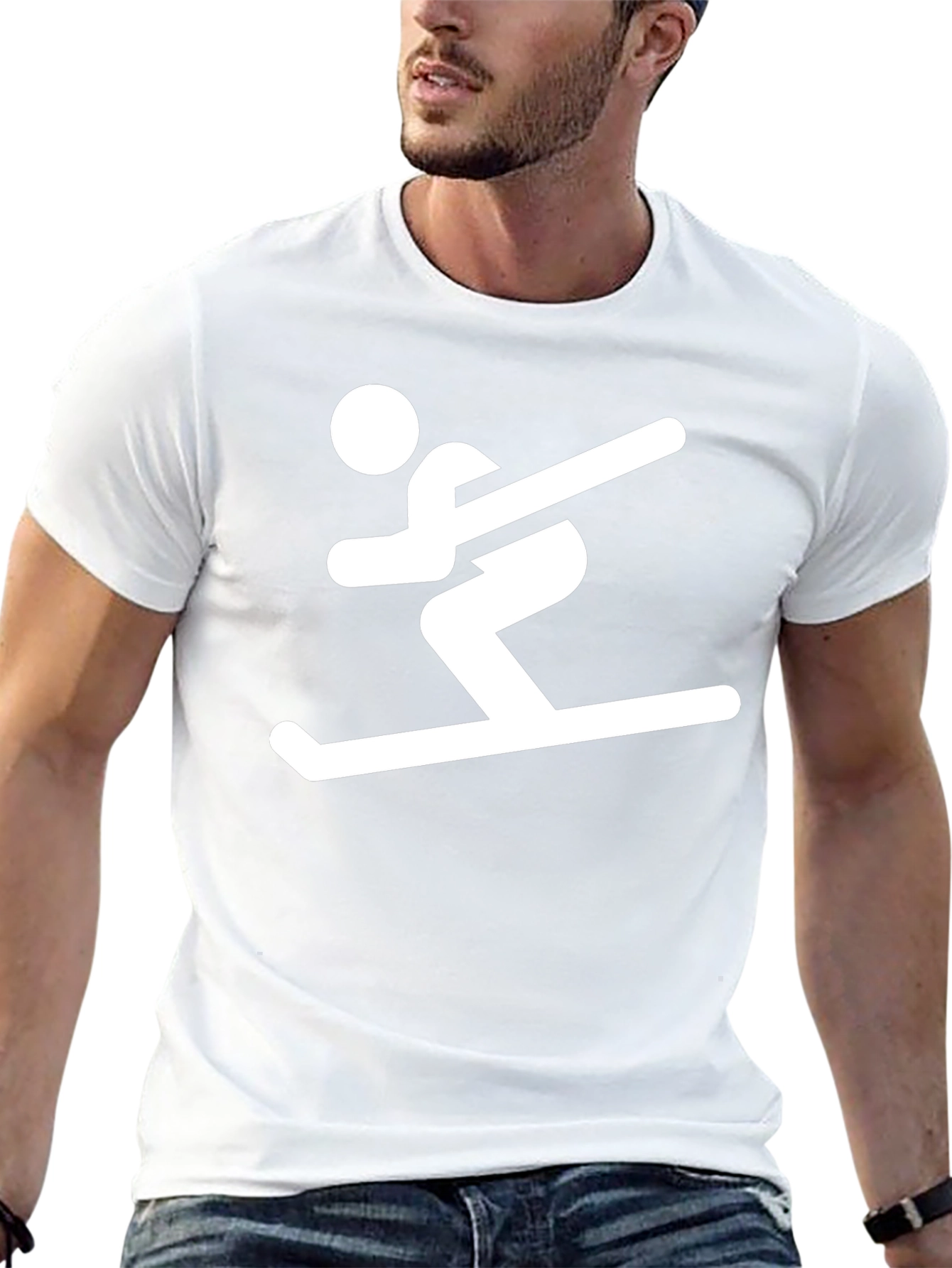 Skiing Man Graphic Tee - Black Cotton T-Shirt