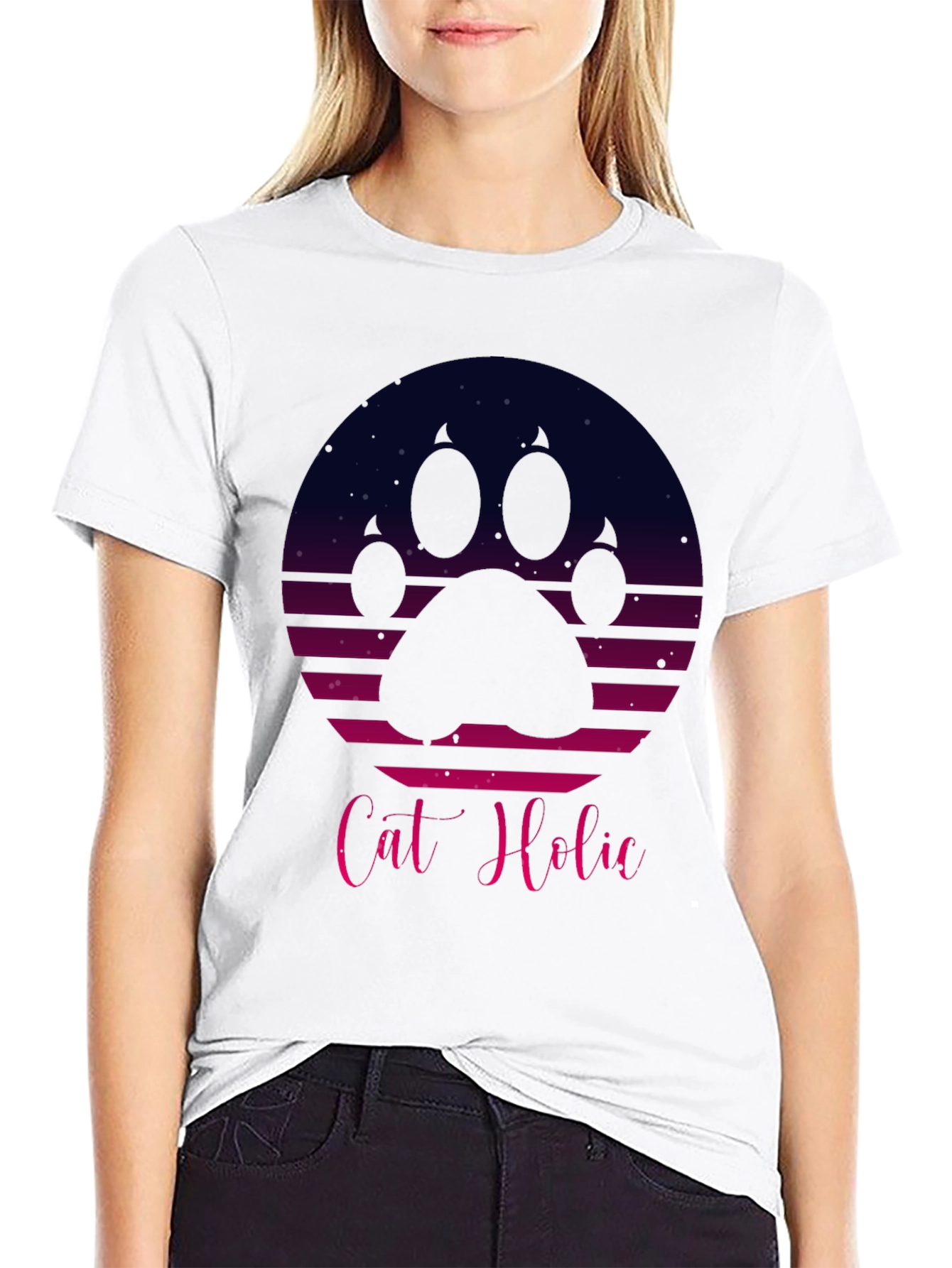 Cat Holic Retro Style Graphic T-Shirt