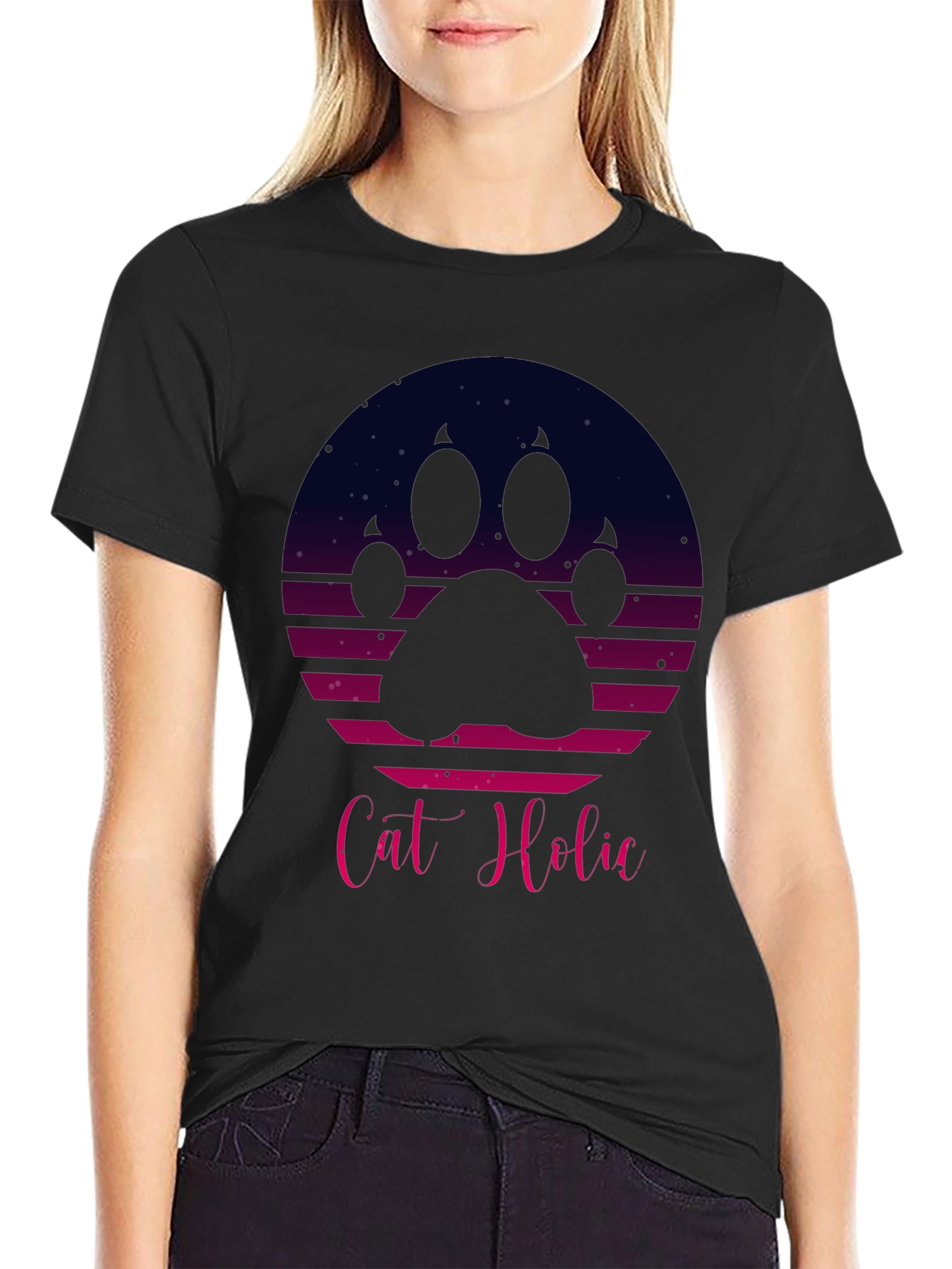 Cat Holic Retro Style Graphic T-Shirt