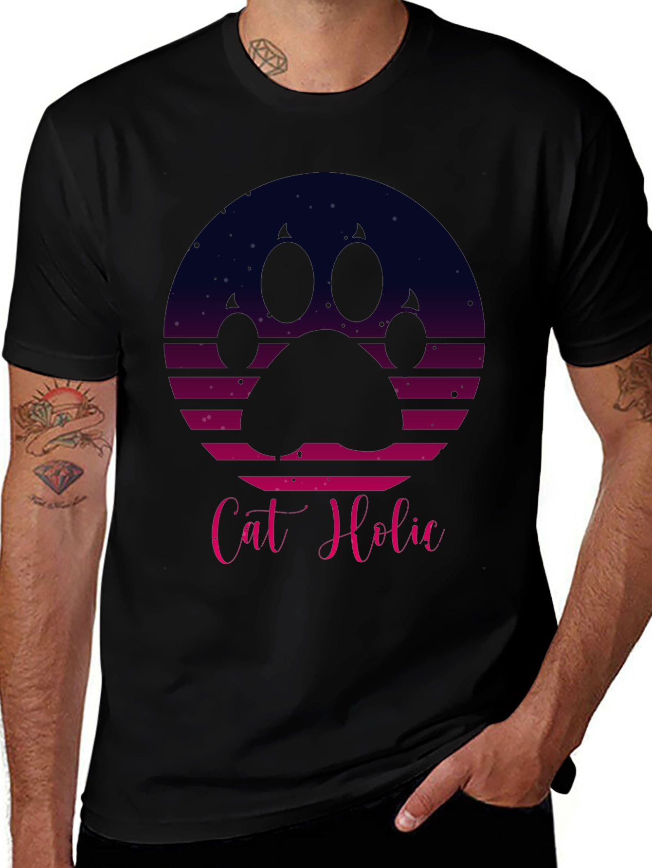 Cat Holic Retro Style Graphic T-Shirt