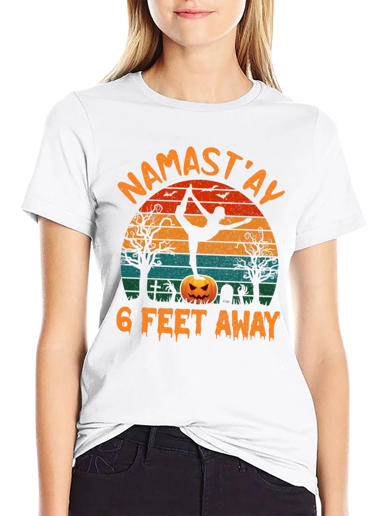 Namastay 6 Feet Away Halloween Yoga T-Shirt