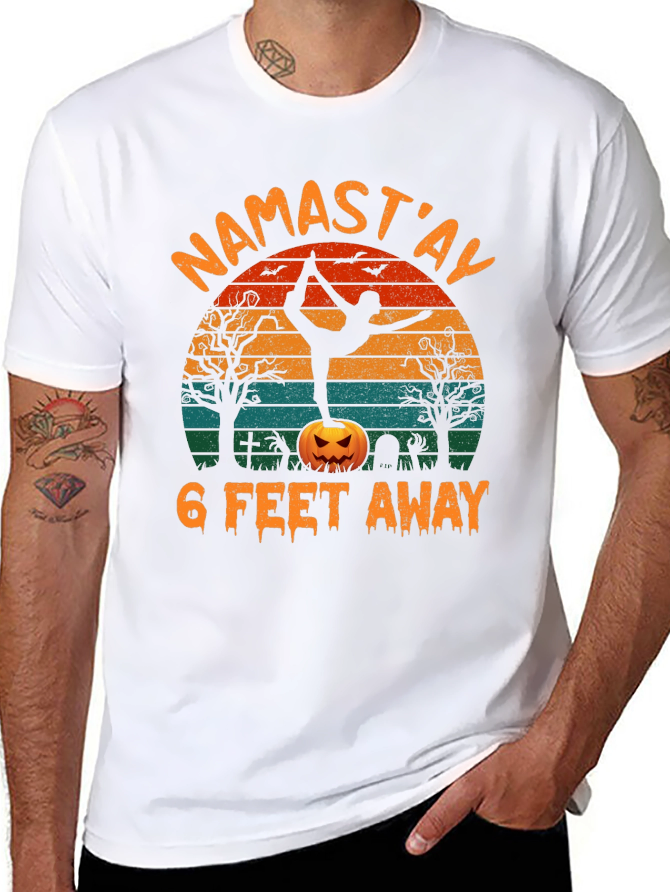 Namastay 6 Feet Away Halloween Yoga T-Shirt