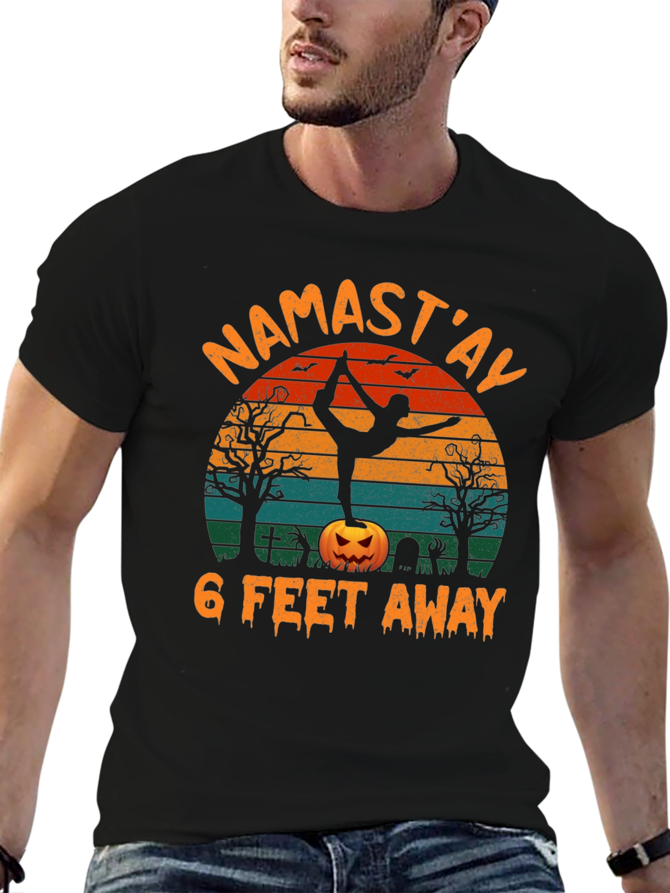Namastay 6 Feet Away Halloween Yoga T-Shirt
