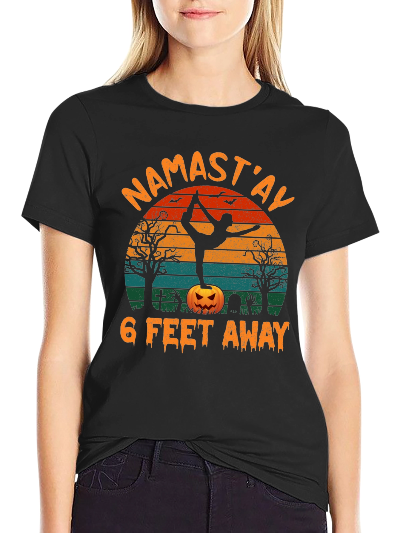 Namastay 6 Feet Away Halloween Yoga T-Shirt