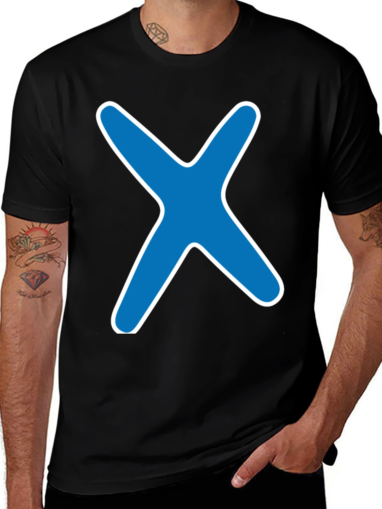 Blue X Graphic Black T-Shirt