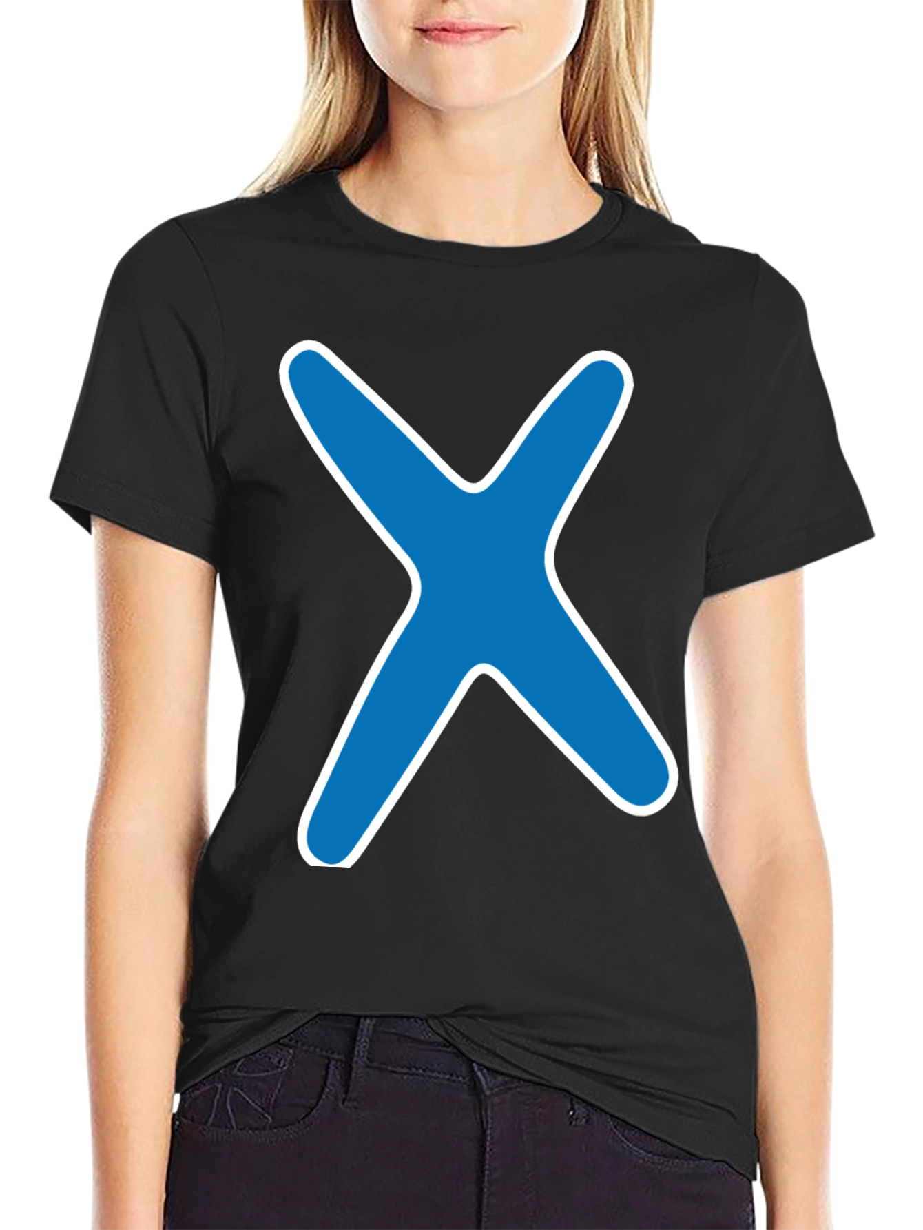 Blue X Graphic Black T-Shirt