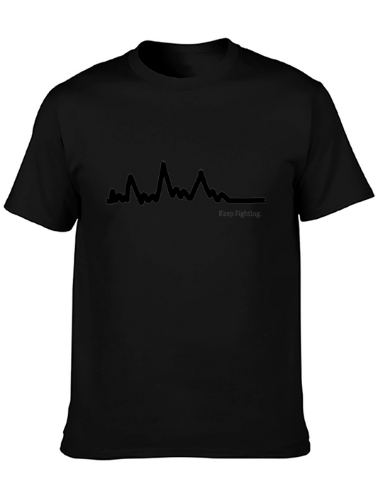Keep Fighting ECG Heartbeat T-Shirt - Black