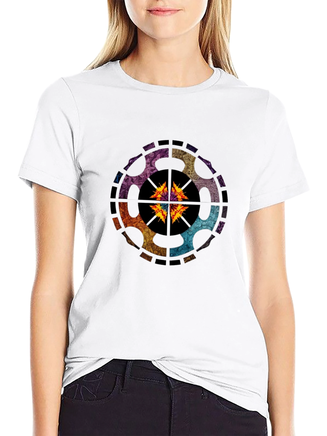 Abstract Geometric Graphic Tee - Black