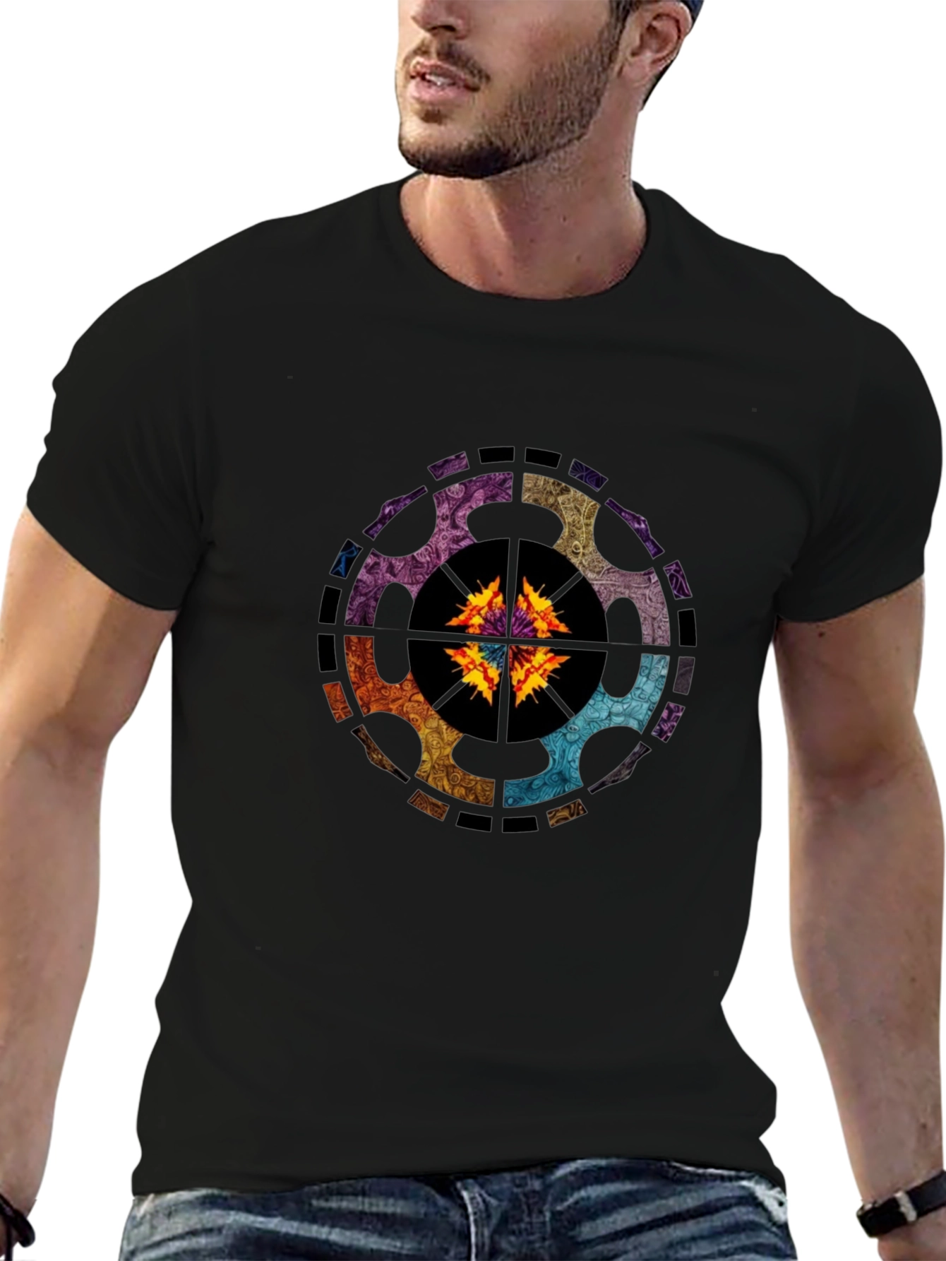 Abstract Geometric Graphic Tee - Black