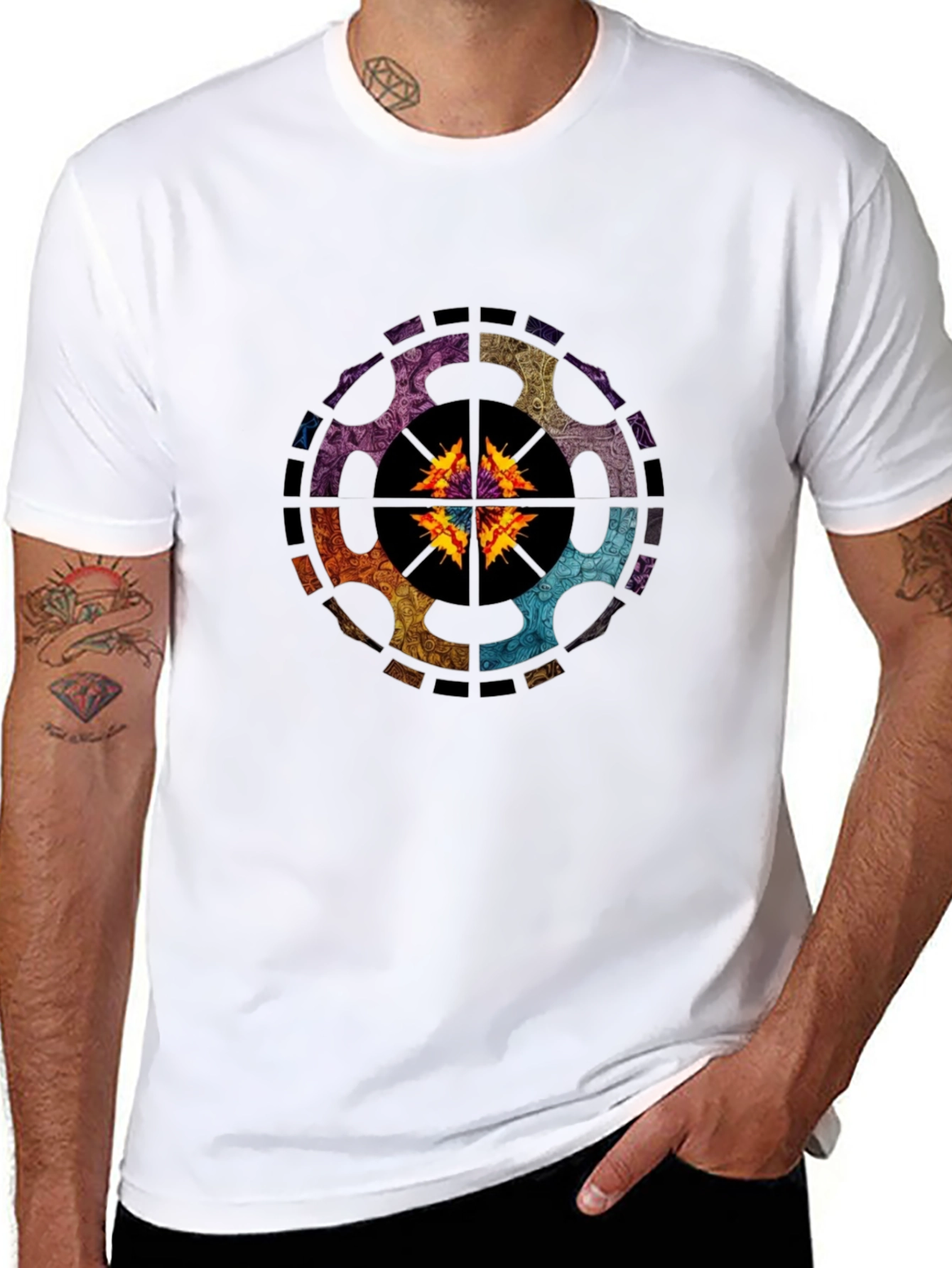 Abstract Geometric Graphic Tee - Black