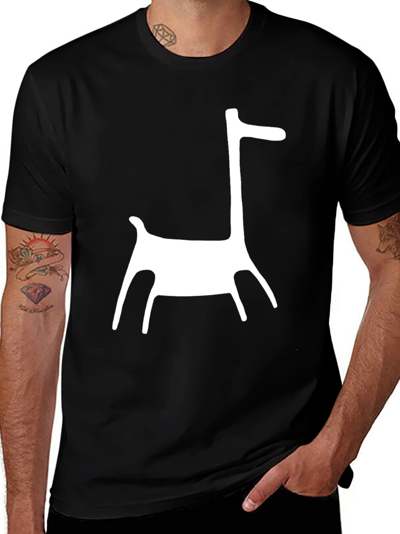 Modern Art Giraffe Print Black T-Shirt