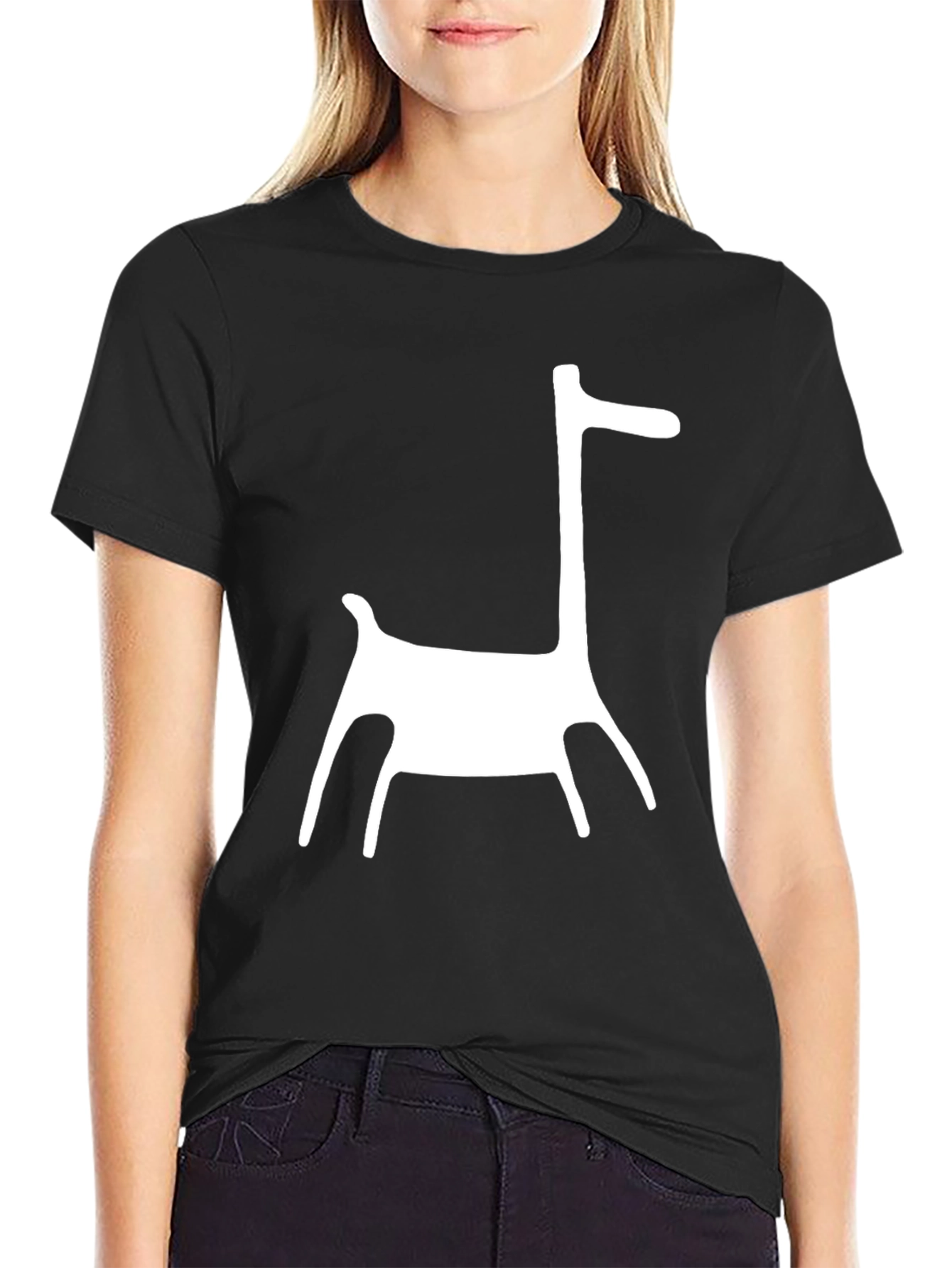 Modern Art Giraffe Print Black T-Shirt