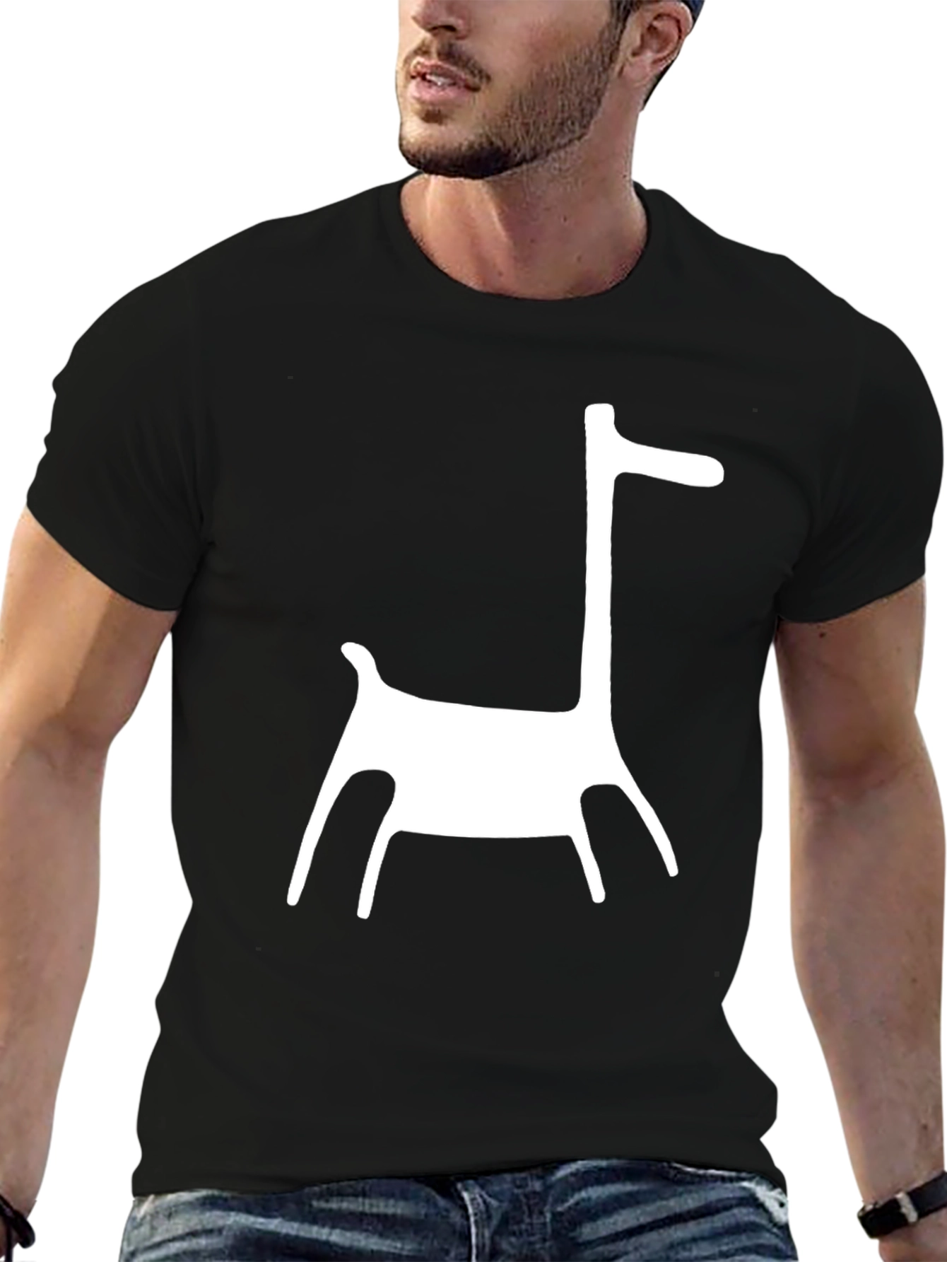 Modern Art Giraffe Print Black T-Shirt