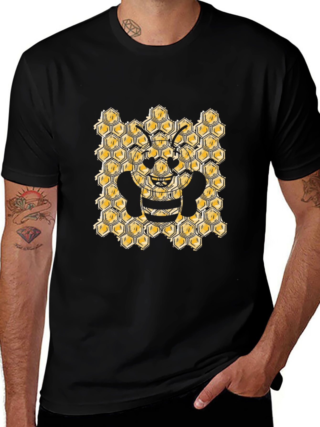 Honeycomb Bee Graphic Tee - Black