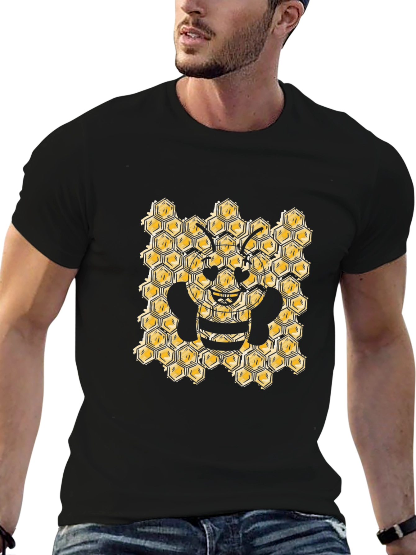 Honeycomb Bee Graphic Tee - Black
