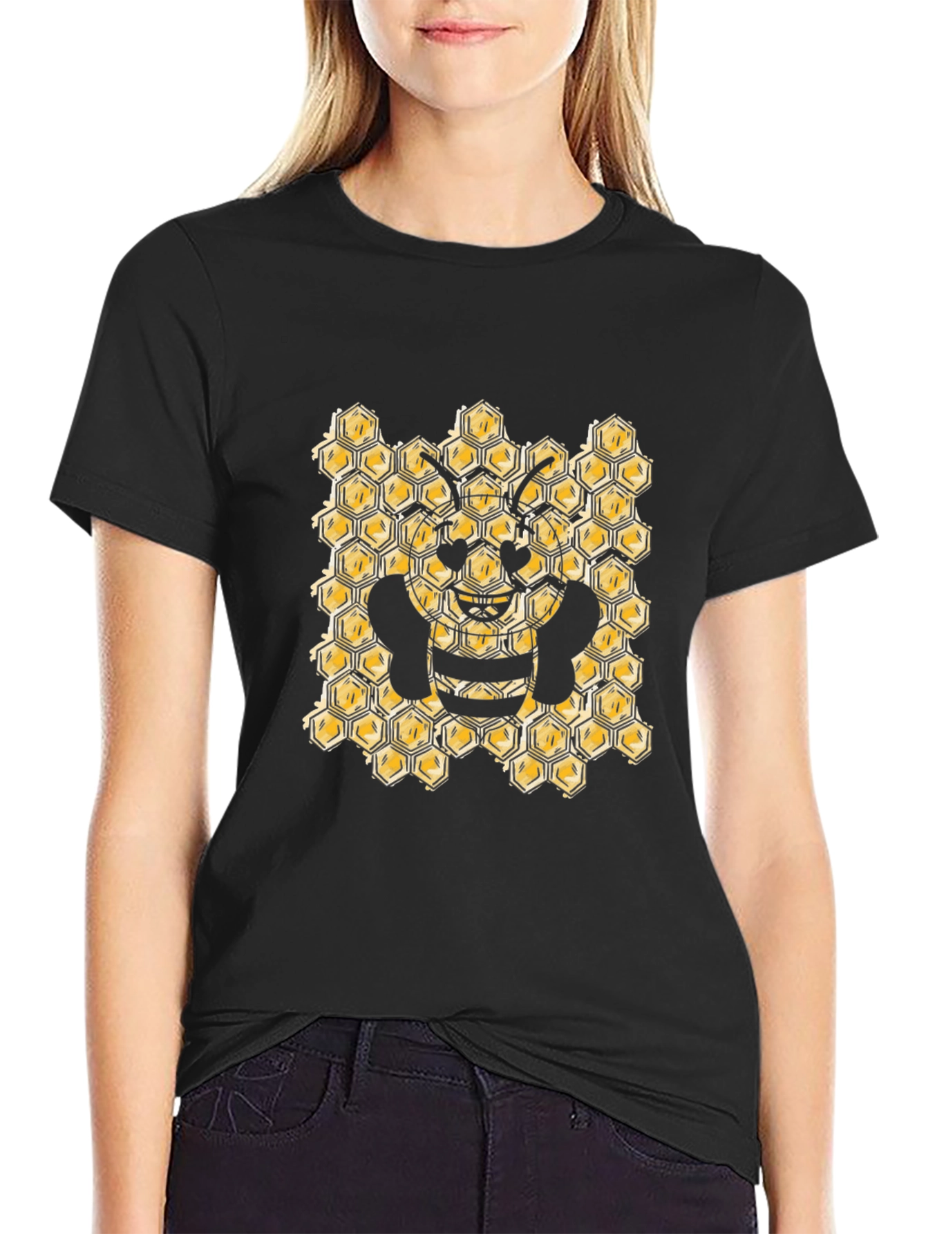 Honeycomb Bee Graphic Tee - Black
