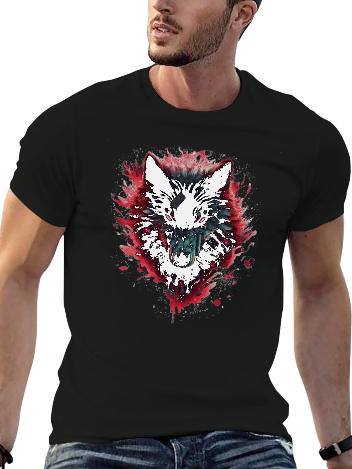 Wolf Graphic Print Black T-Shirt