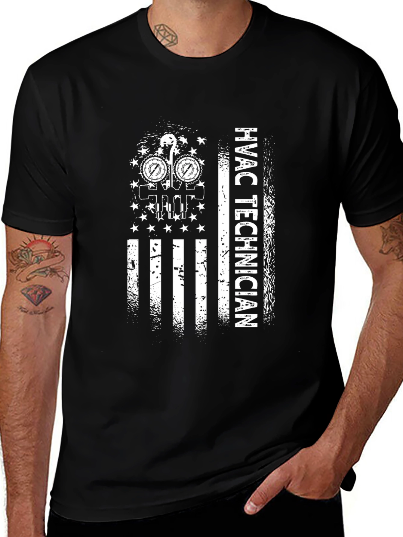HVAC Technician American Flag Graphic T-Shirt