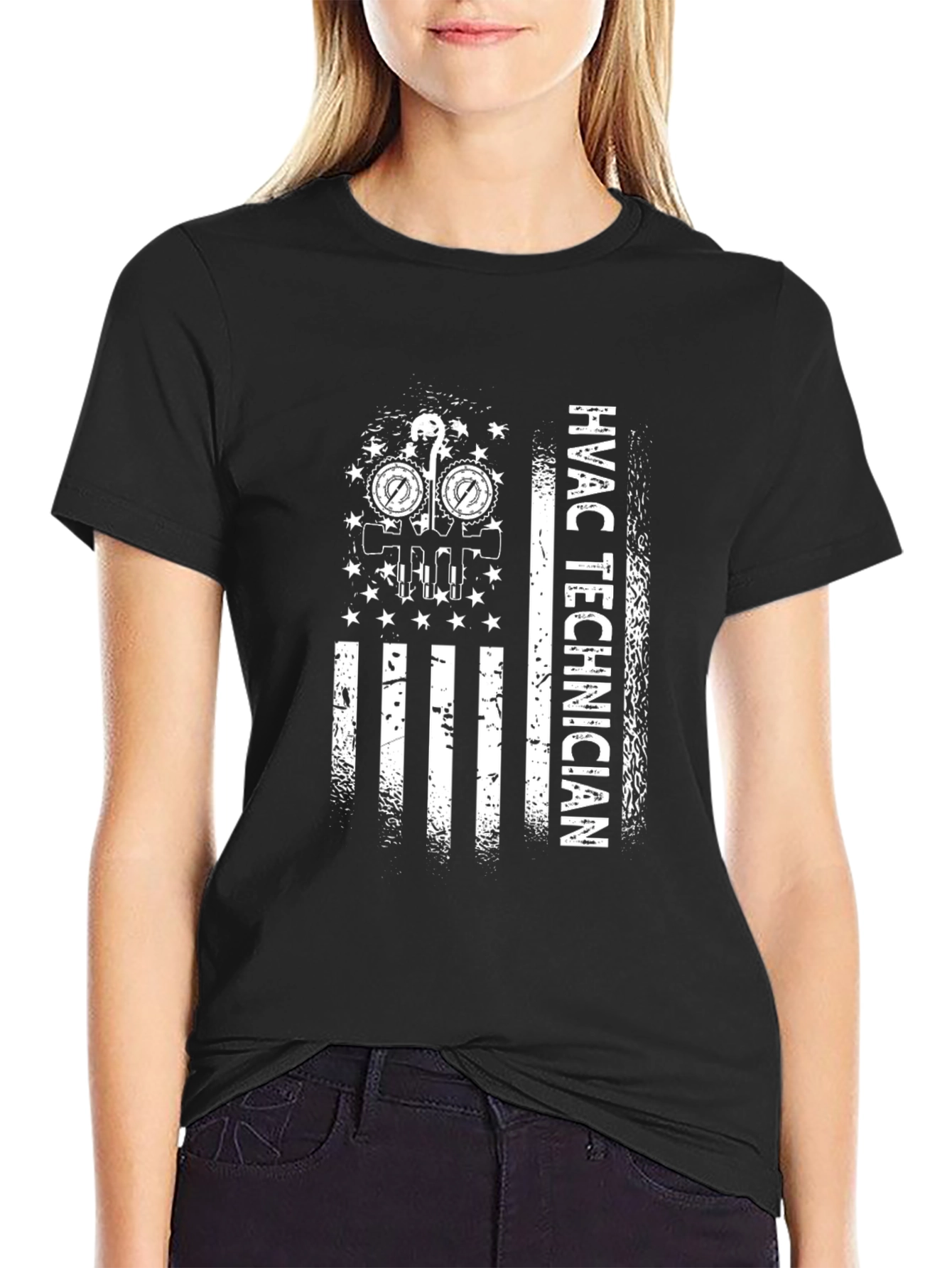 HVAC Technician American Flag Graphic T-Shirt