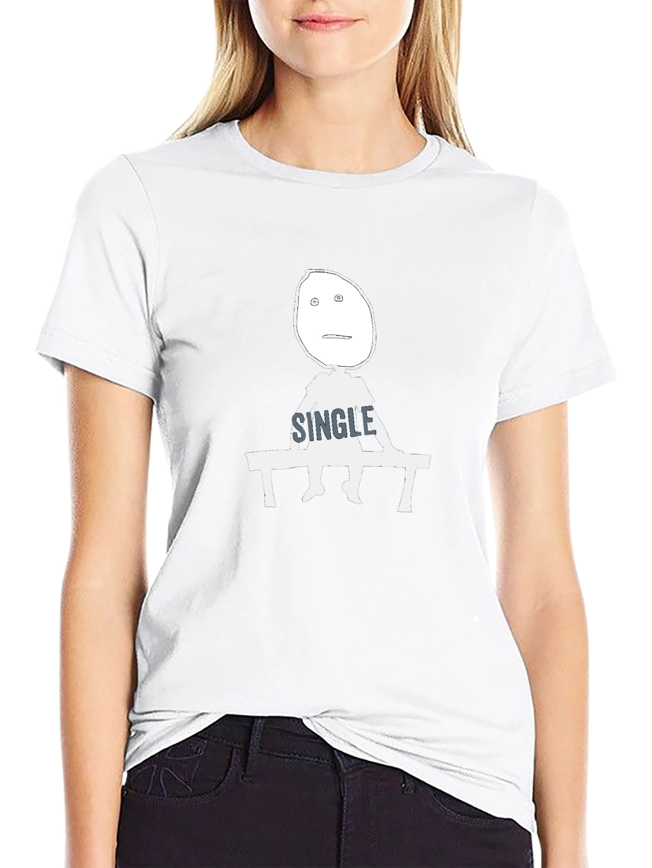 Single Guy Cartoon Graphic T-Shirt - Black