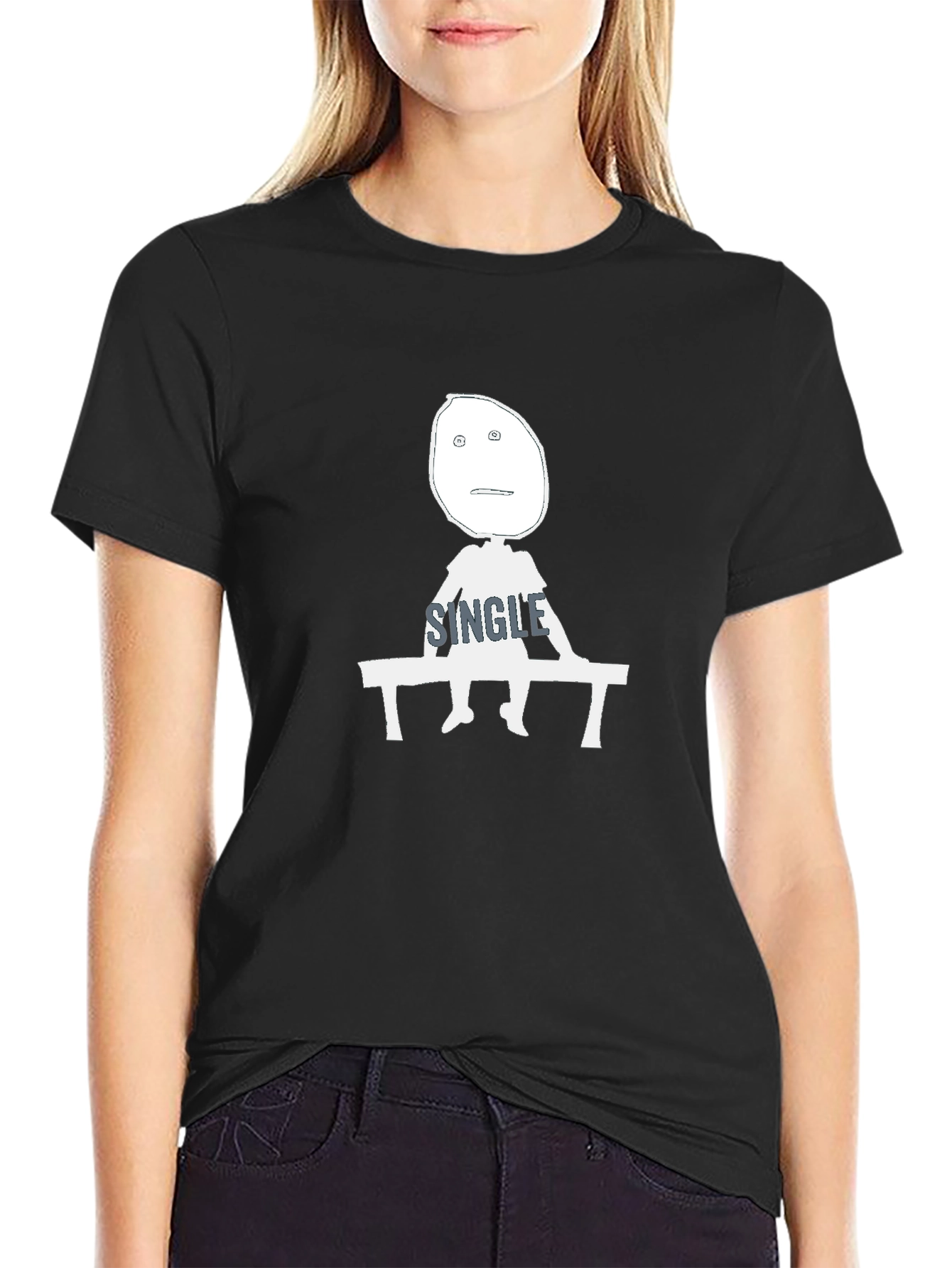 Single Guy Cartoon Graphic T-Shirt - Black
