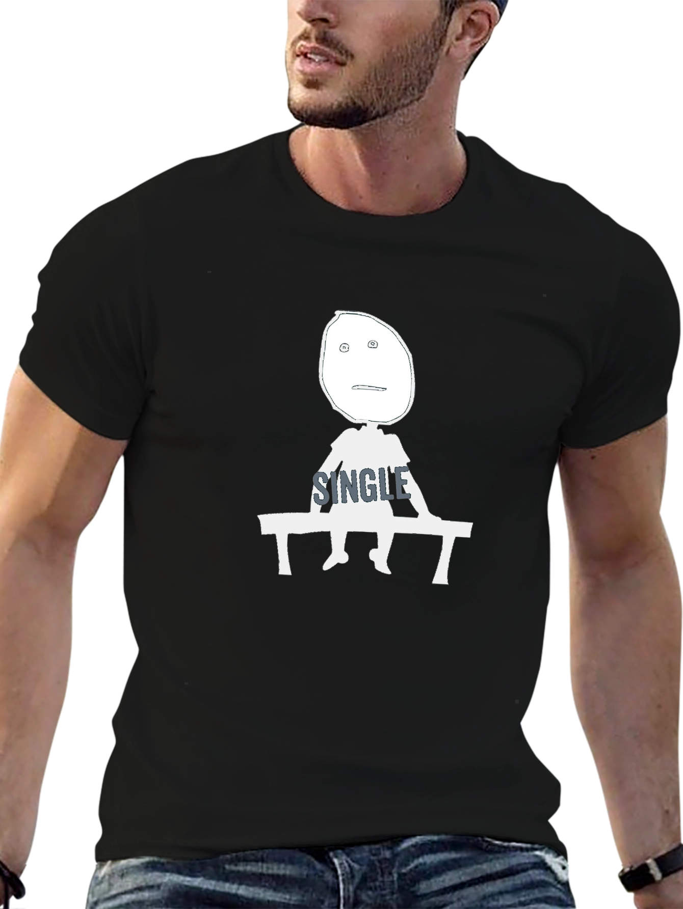 Single Guy Cartoon Graphic T-Shirt - Black