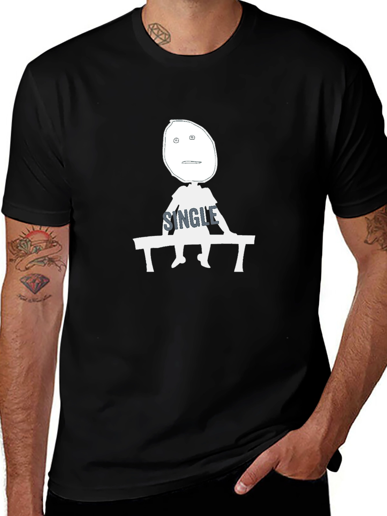 Single Guy Cartoon Graphic T-Shirt - Black