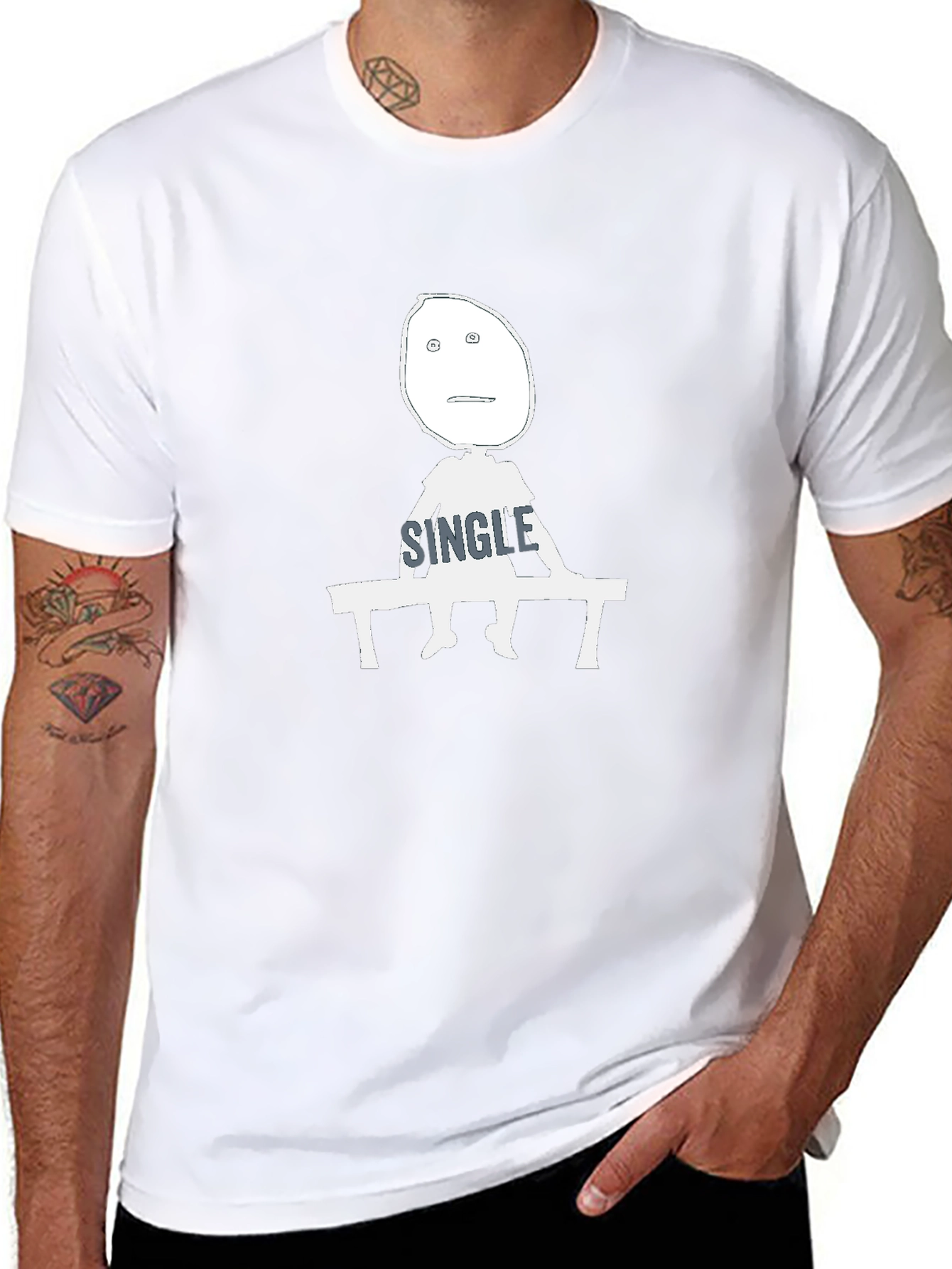 Single Guy Cartoon Graphic T-Shirt - Black