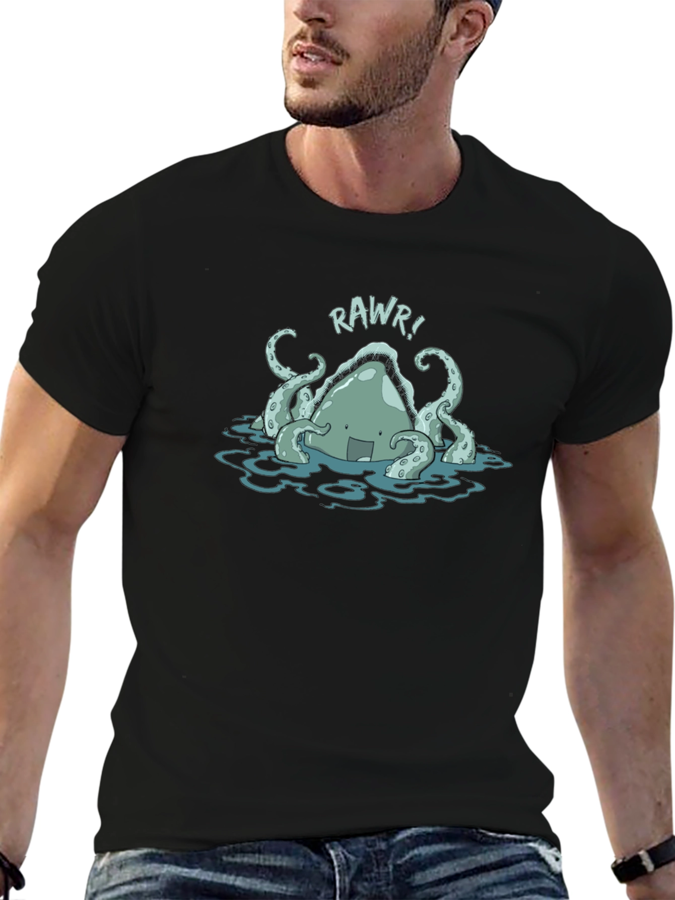 Rawr! Kraken Graphic Tee - Black Cotton T-Shirt