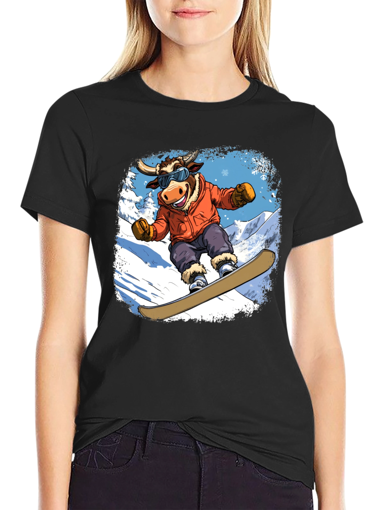 Snowboarding Bull Graphic Tee