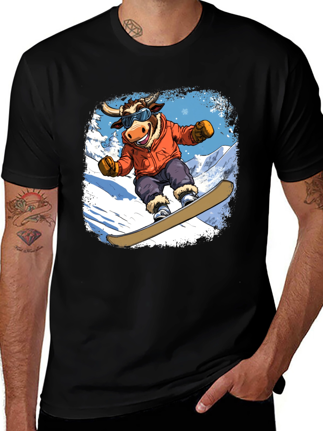 Snowboarding Bull Graphic Tee