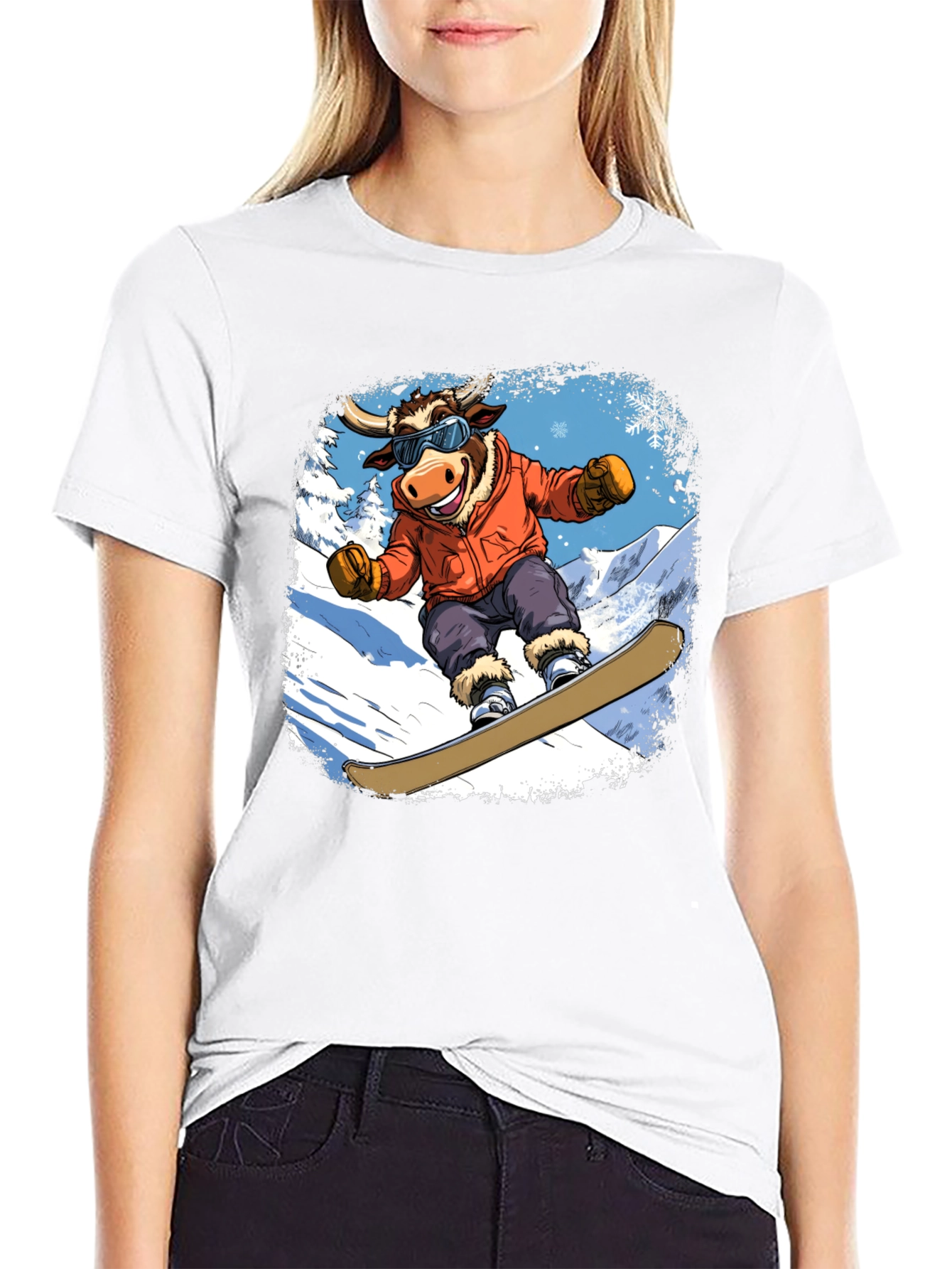 Snowboarding Bull Graphic Tee