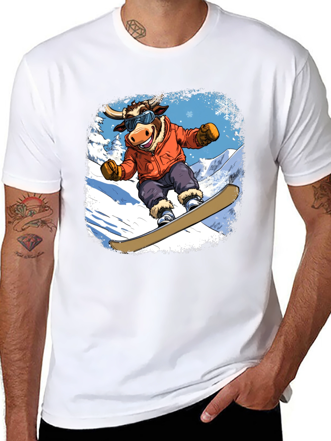 Snowboarding Bull Graphic Tee